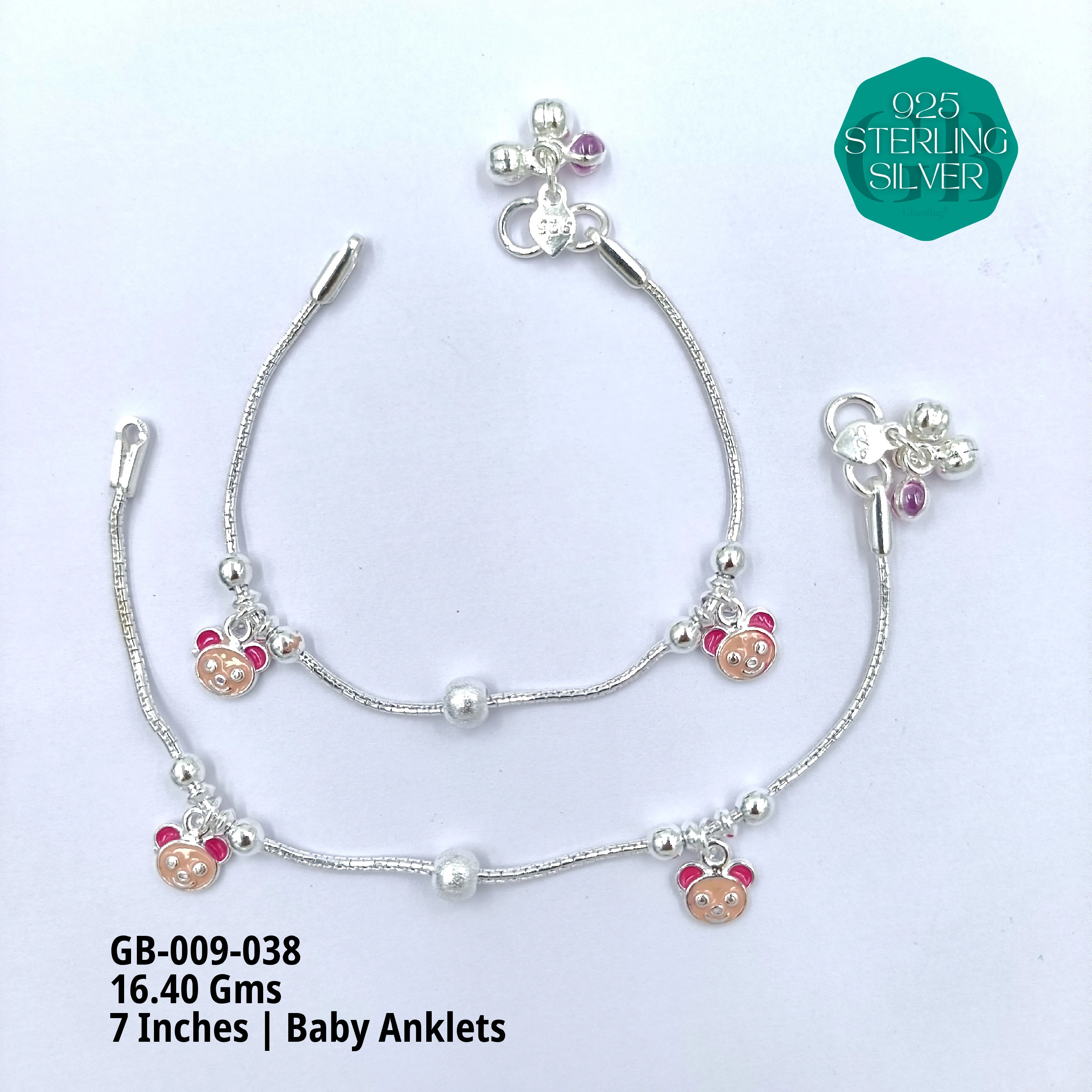 HP BABY ENAMEL ANKLET - Premium 925 Silver Jewellery - SKU: GB-009-038 - Hyderabad Silver Importers