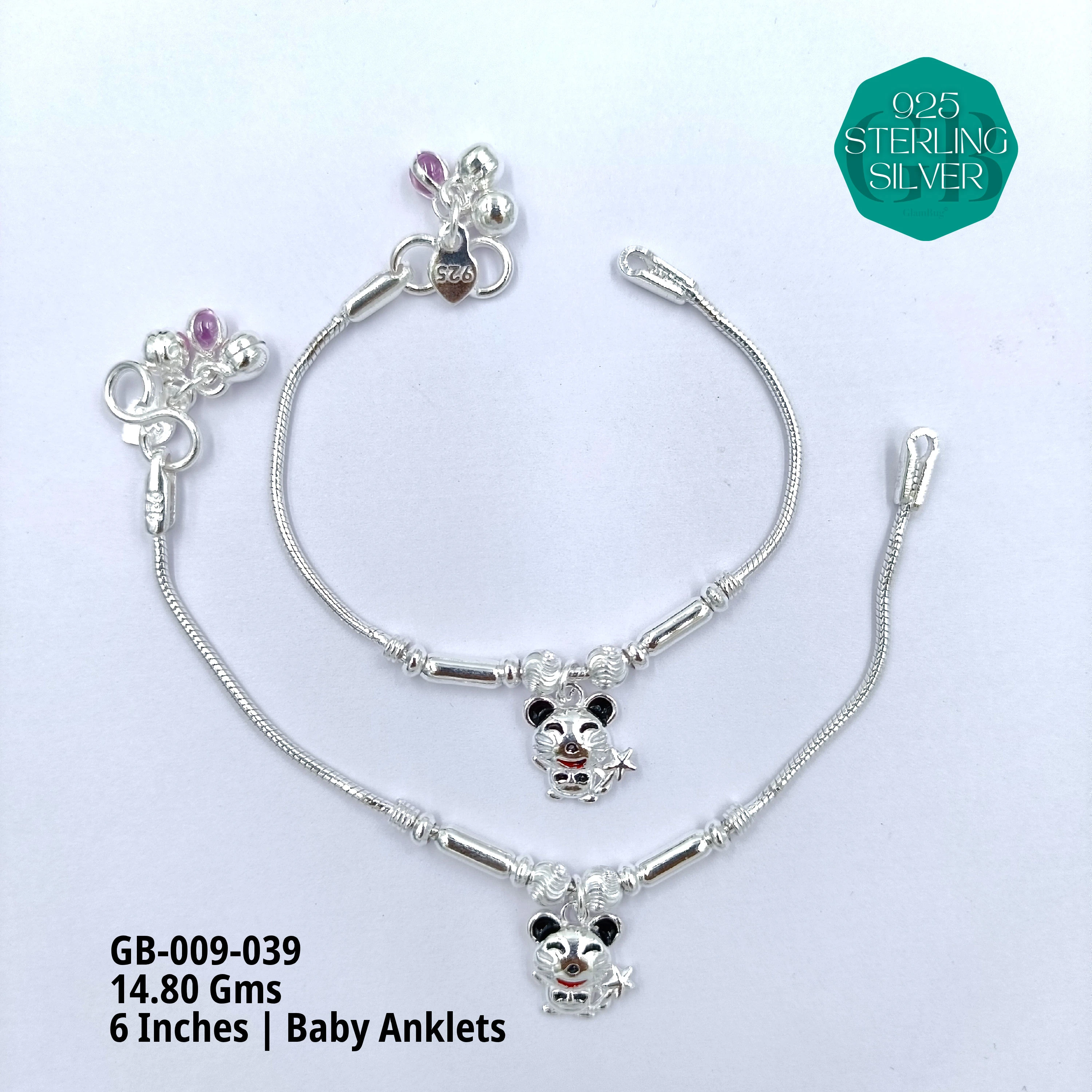 HP BABY ENAMEL ANKLET - Premium 925 Silver Jewellery - SKU: GB-009-039 - Hyderabad Silver Importers