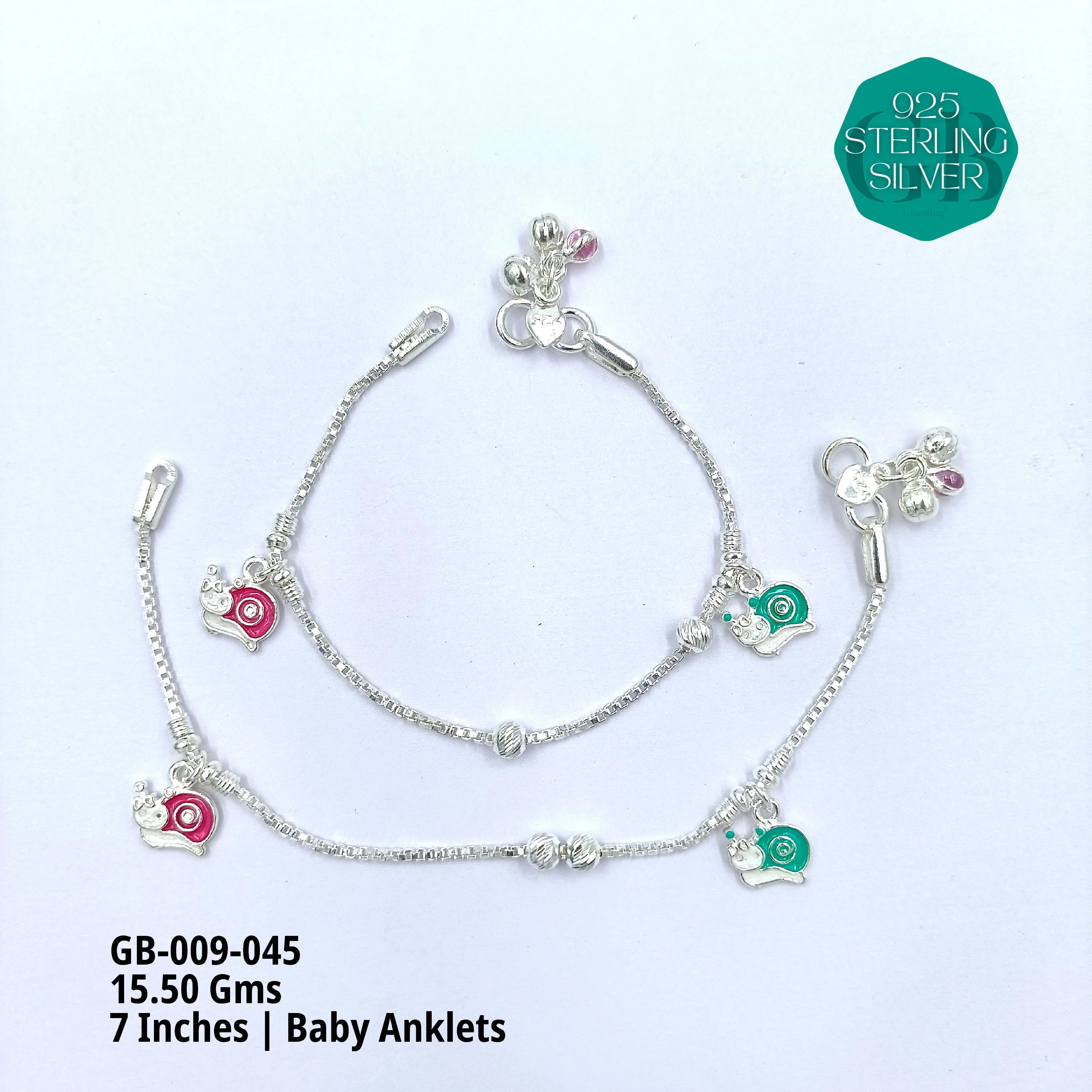 HP BABY ENAMEL ANKLET - Premium 925 Silver Jewellery - SKU: GB-009-045 - Hyderabad Silver Importers