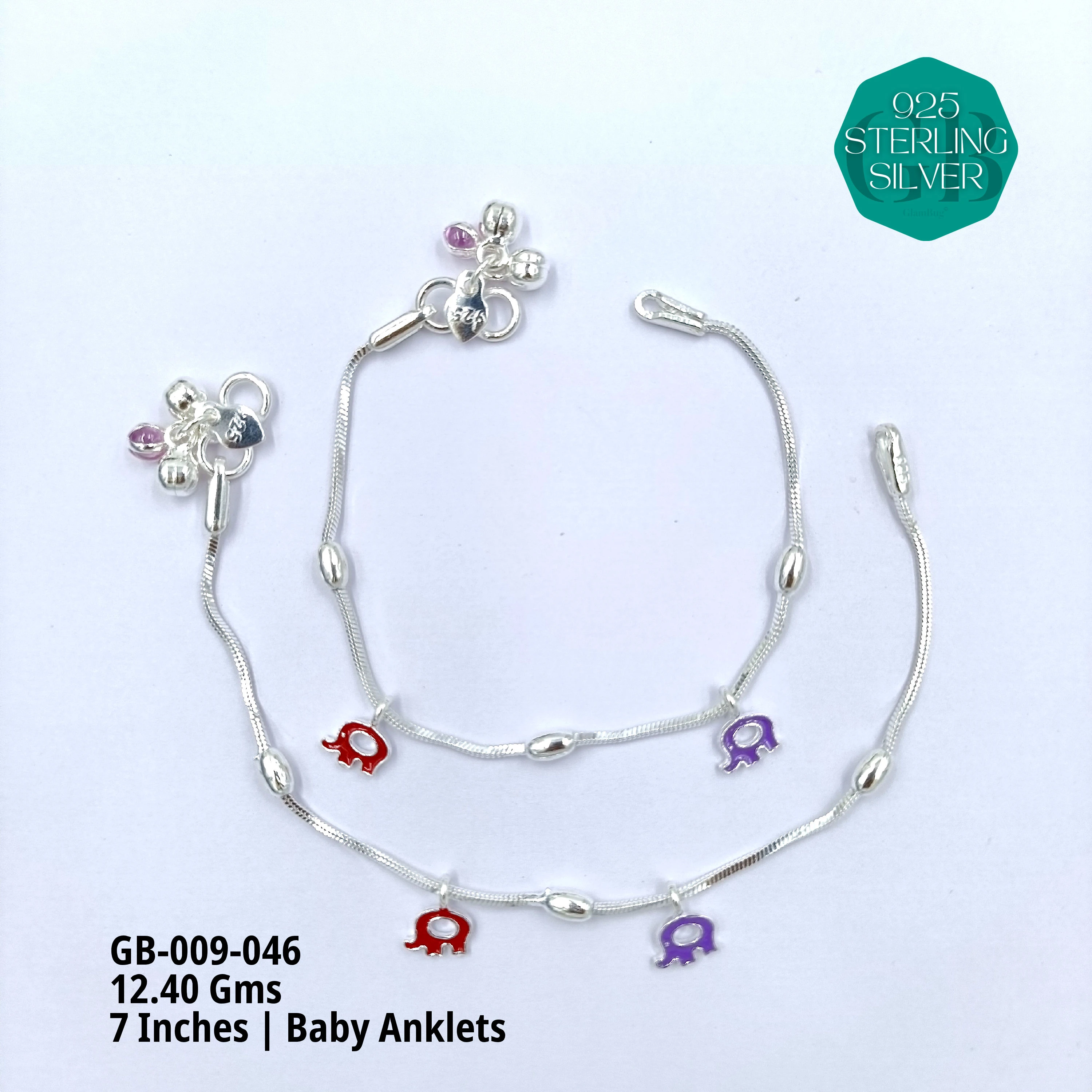 HP BABY ENAMEL ANKLET - Premium 925 Silver Jewellery - SKU: GB-009-046 - Hyderabad Silver Importers