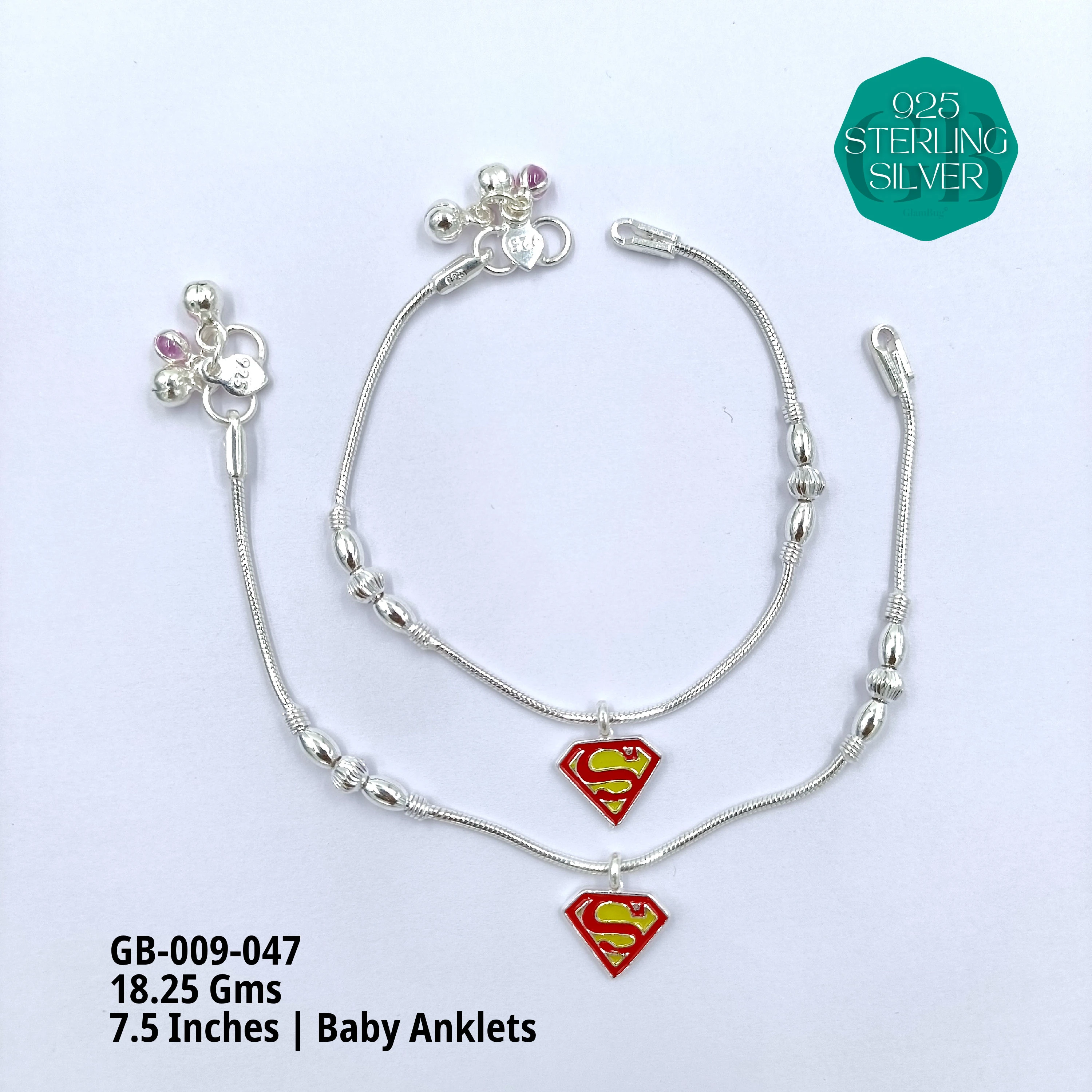 HP BABY ENAMEL ANKLET - Premium 925 Silver Jewellery - SKU: GB-009-047 - Hyderabad Silver Importers