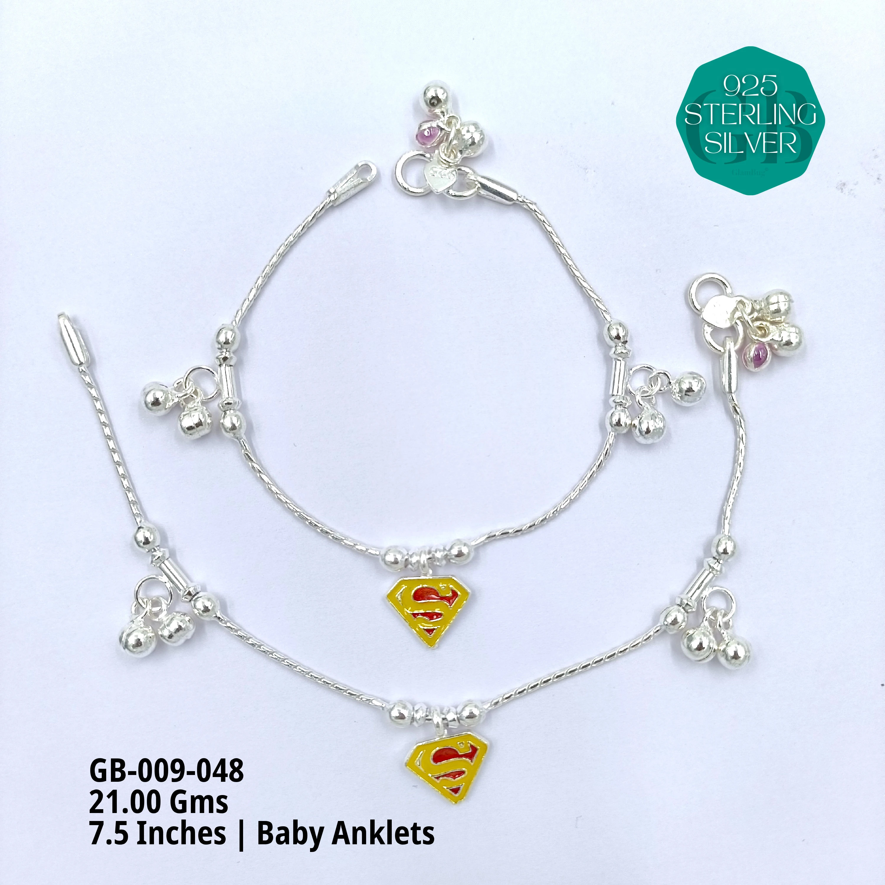 HP BABY ENAMEL ANKLET - Premium 925 Silver Jewellery - SKU: GB-009-048 - Hyderabad Silver Importers