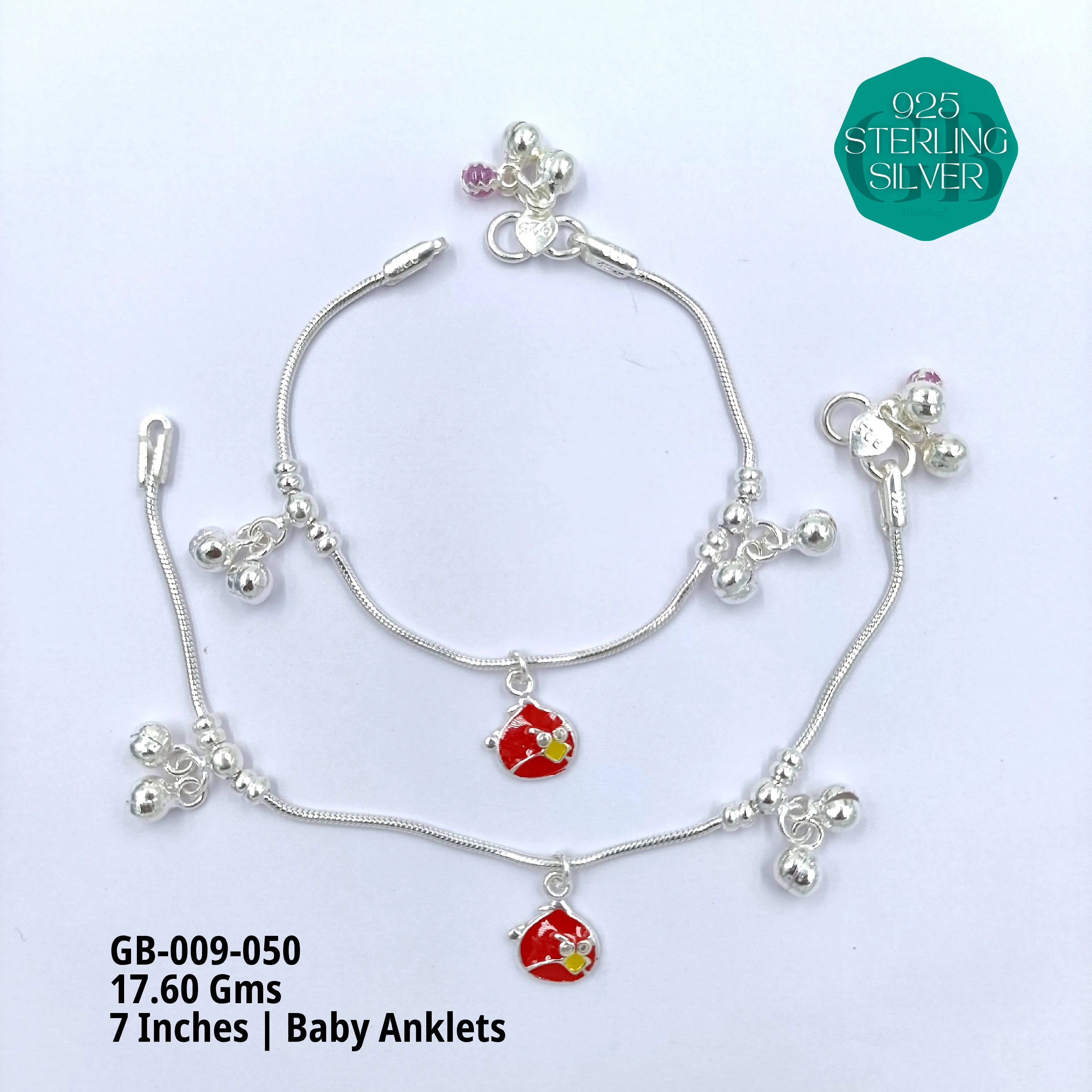 HP BABY ENAMEL ANKLET - Premium 925 Silver Jewellery - SKU: GB-009-050 - Hyderabad Silver Importers