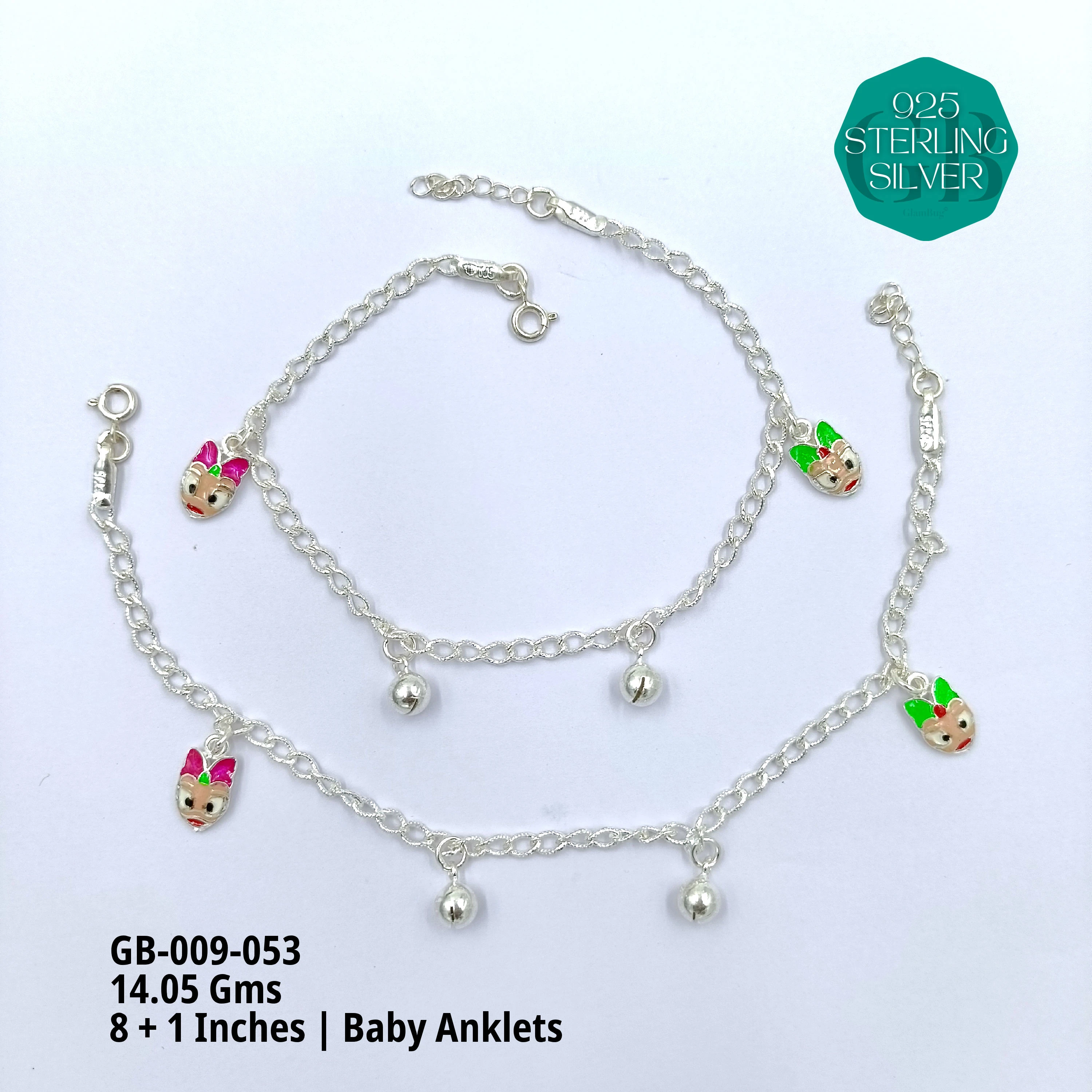 HP BABY ENAMEL ANKLET - Premium 925 Silver Jewellery - SKU: GB-009-053 - Hyderabad Silver Importers