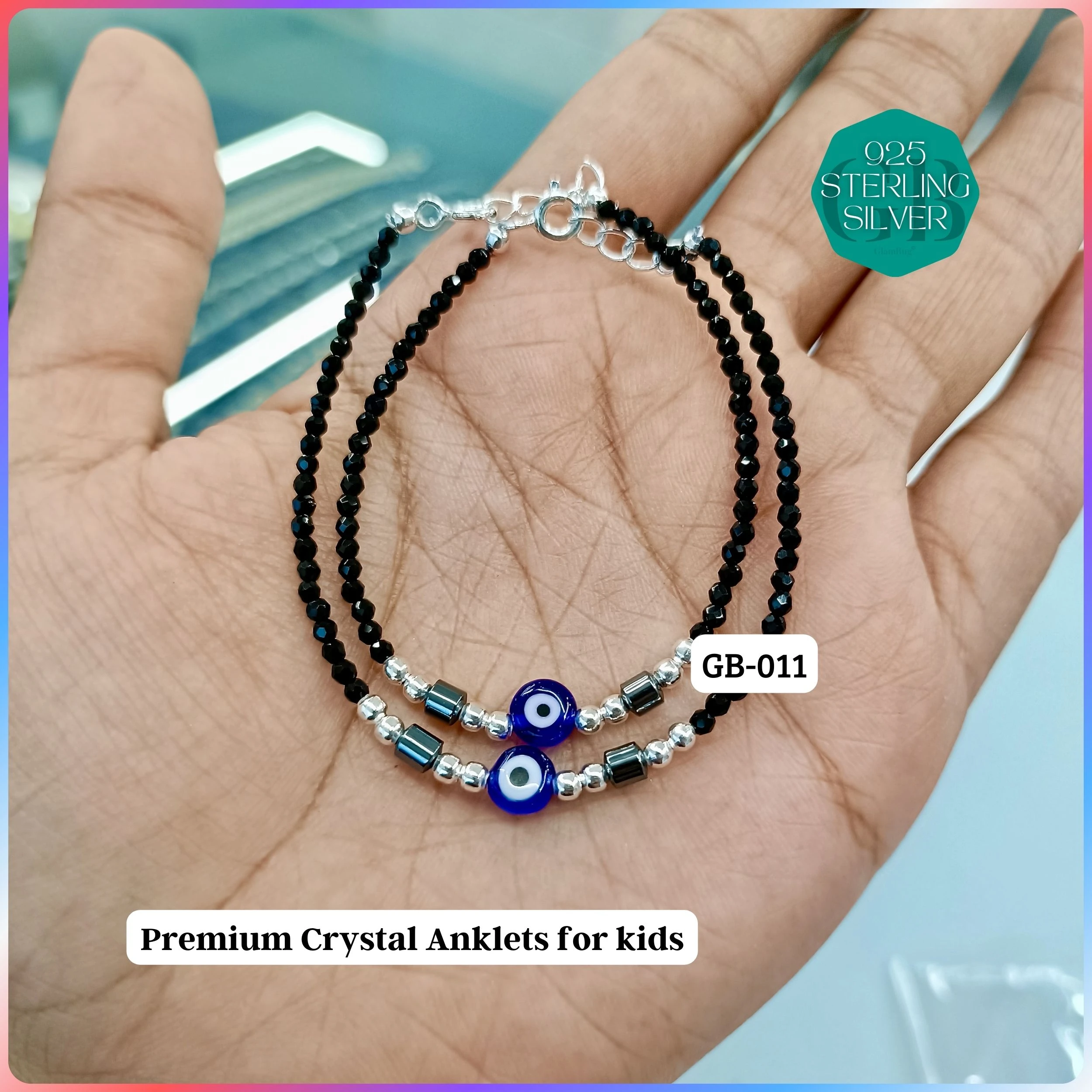 KIDS CRYSTAL ANKLETS - Premium 925 Silver Jewellery - SKU: GB-011-004 - Hyderabad Silver Importers