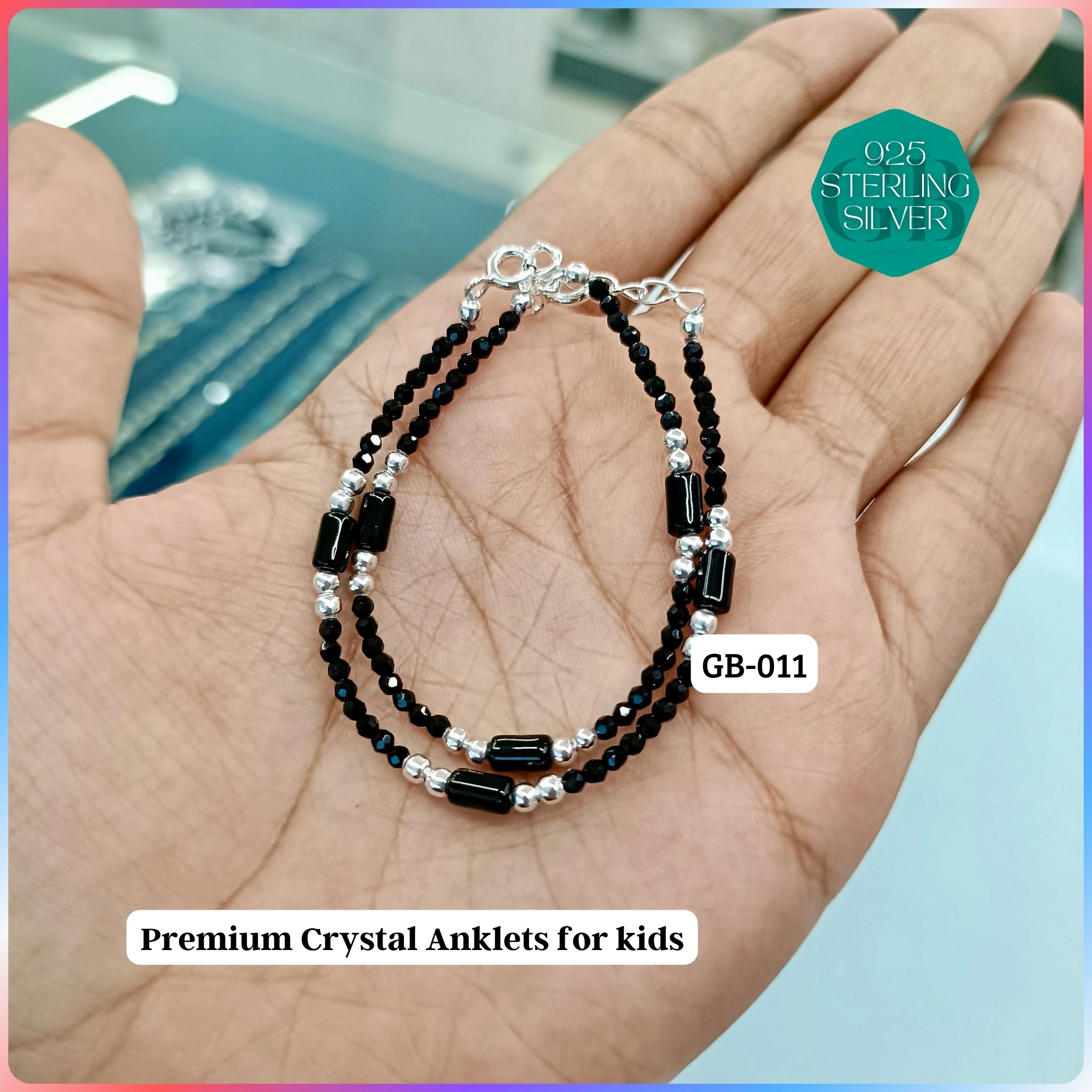 KIDS CRYSTAL ANKLETS - Premium 925 Silver Jewellery - SKU: GB-011-005 - Hyderabad Silver Importers