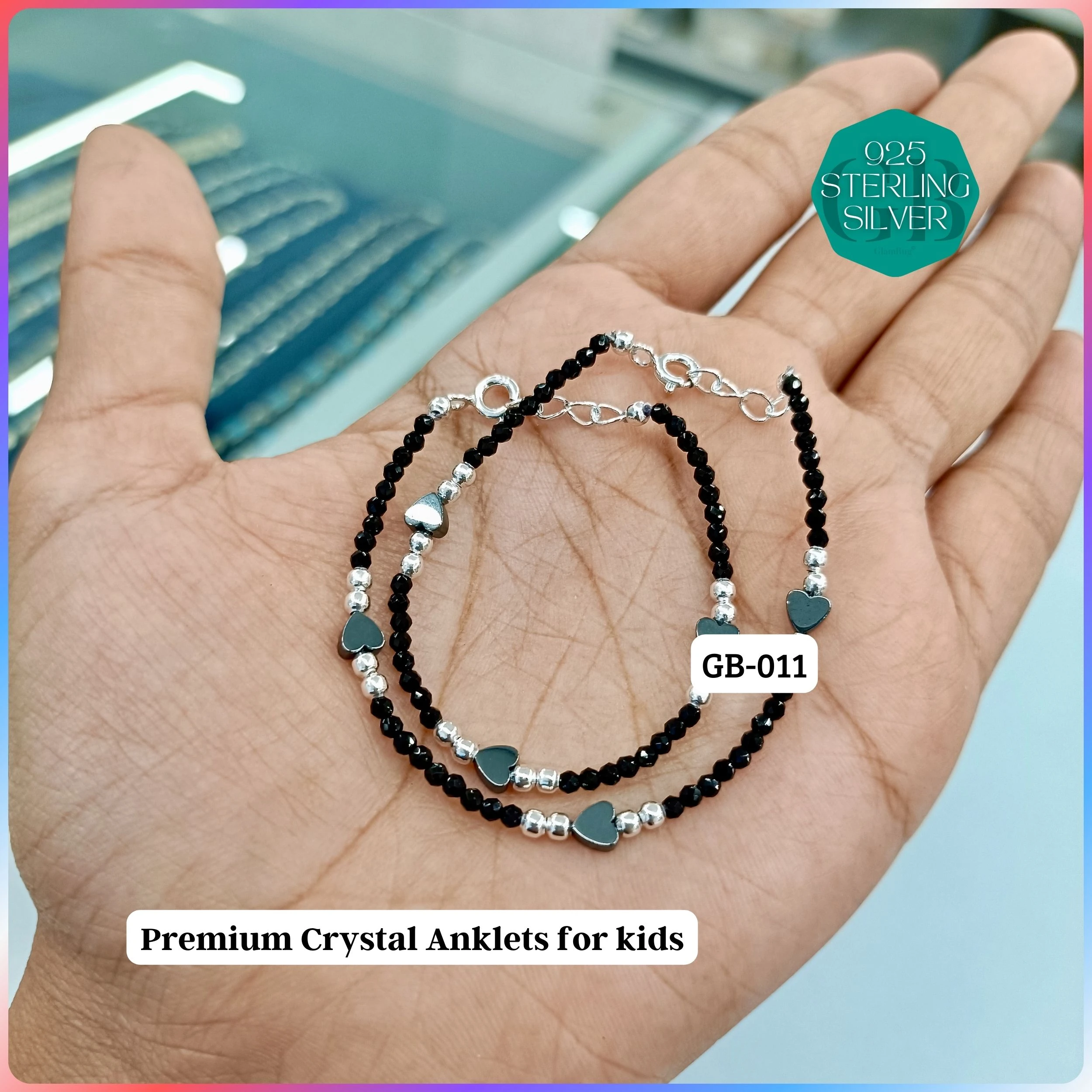 KIDS CRYSTAL ANKLETS - Premium 925 Silver Jewellery - SKU: GB-011-008 - Hyderabad Silver Importers