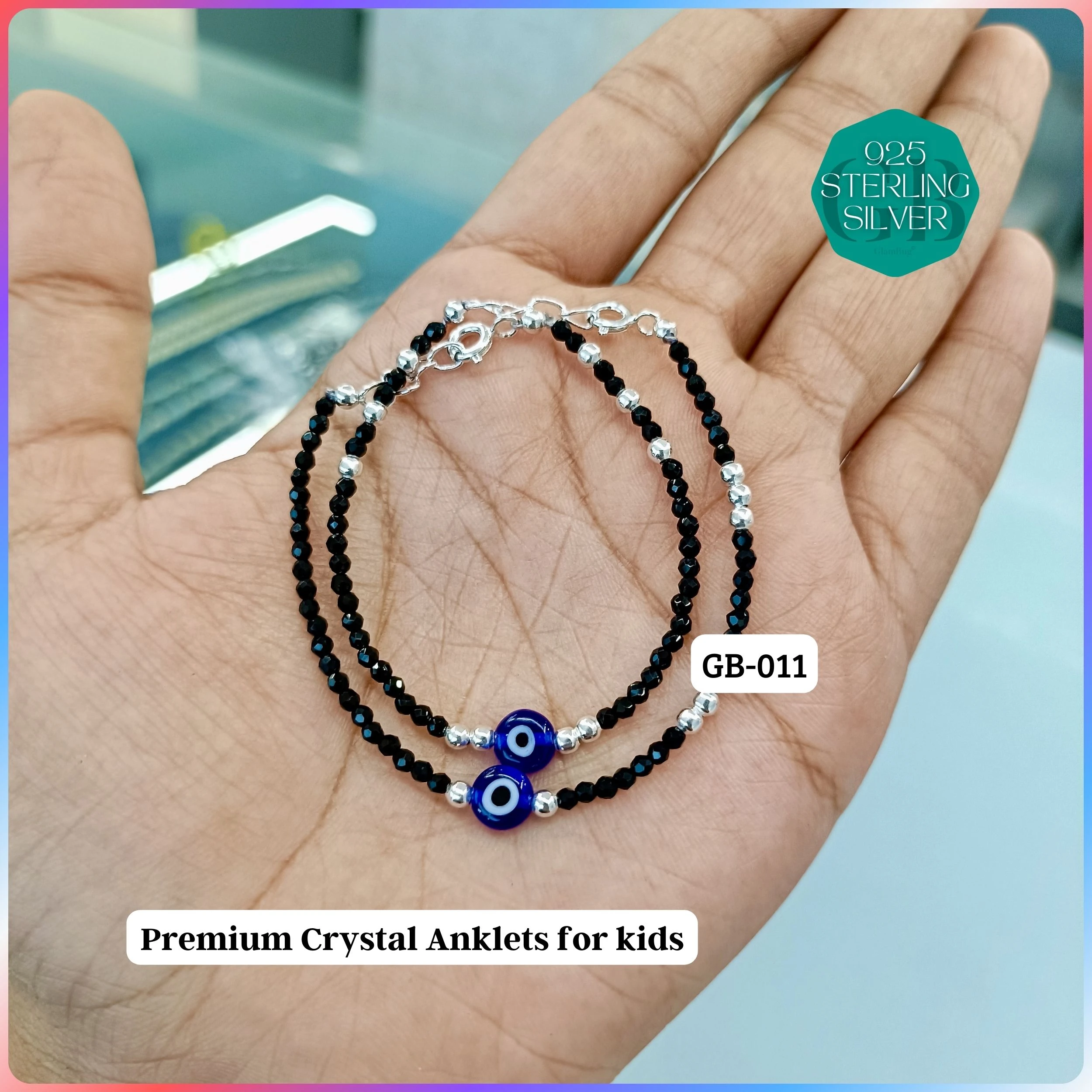 KIDS CRYSTAL ANKLETS - Premium 925 Silver Jewellery - SKU: GB-011-011 - Hyderabad Silver Importers