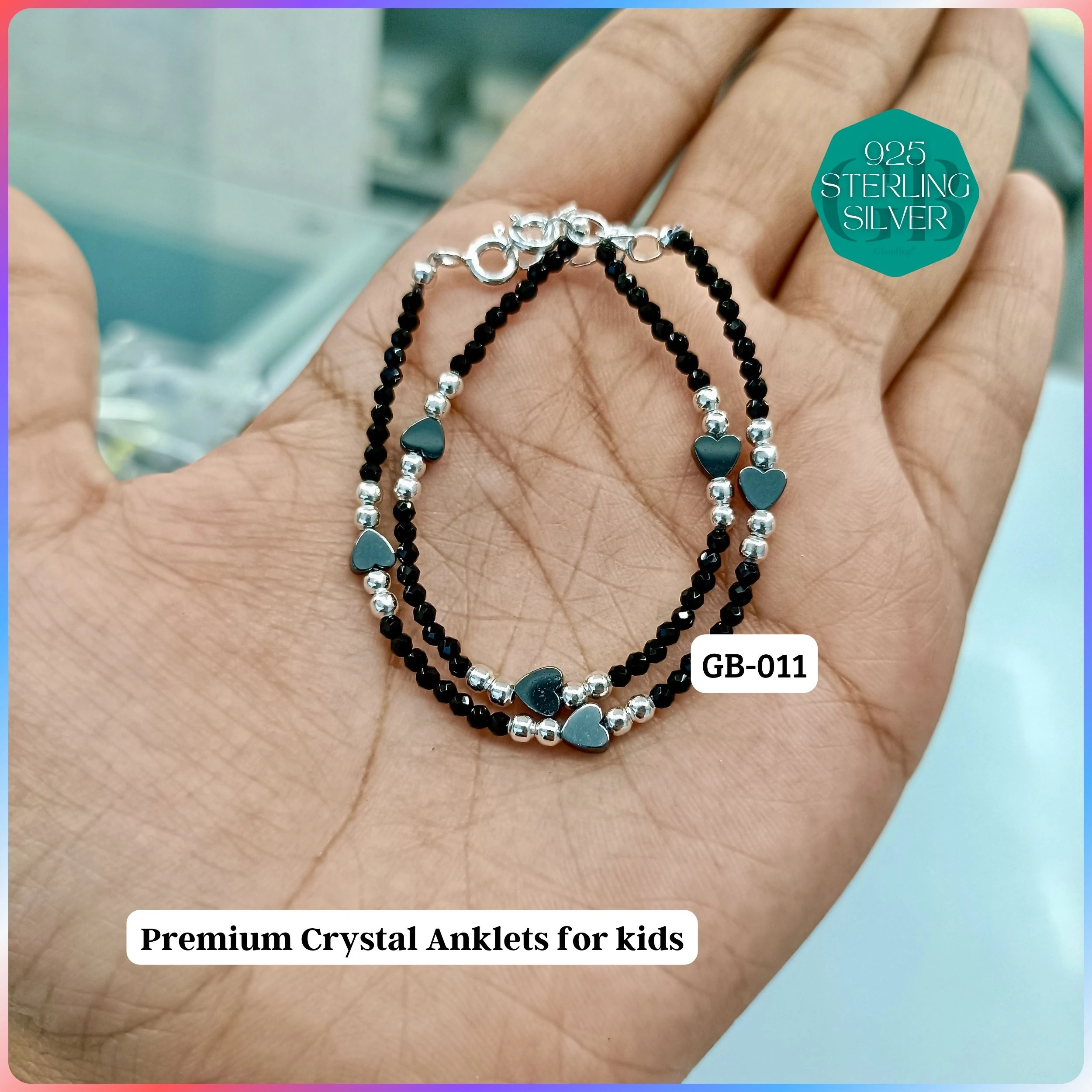 KIDS CRYSTAL ANKLETS - Premium 925 Silver Jewellery - SKU: GB-011-013 - Hyderabad Silver Importers
