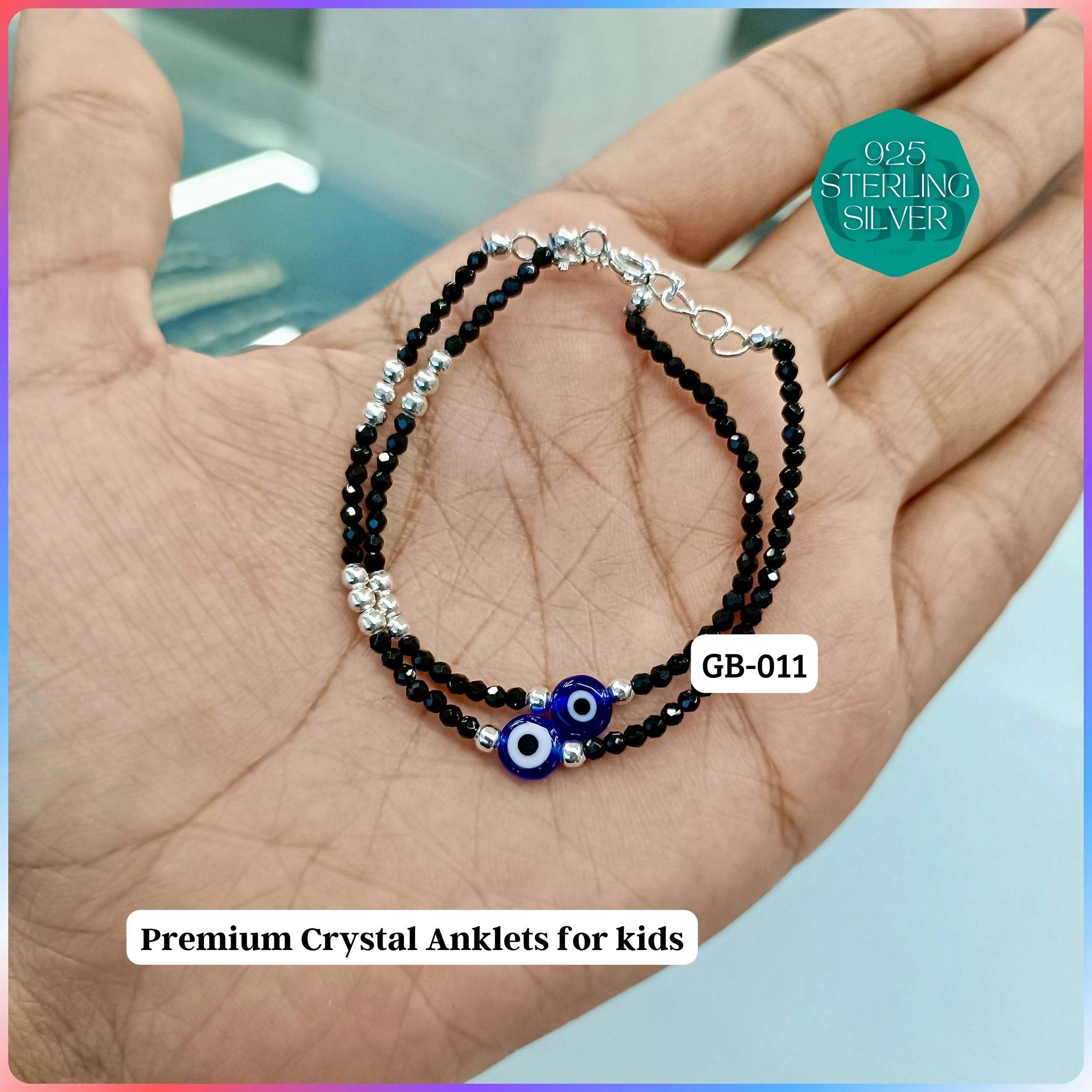 KIDS CRYSTAL ANKLETS - Premium 925 Silver Jewellery - SKU: GB-011-015 - Hyderabad Silver Importers