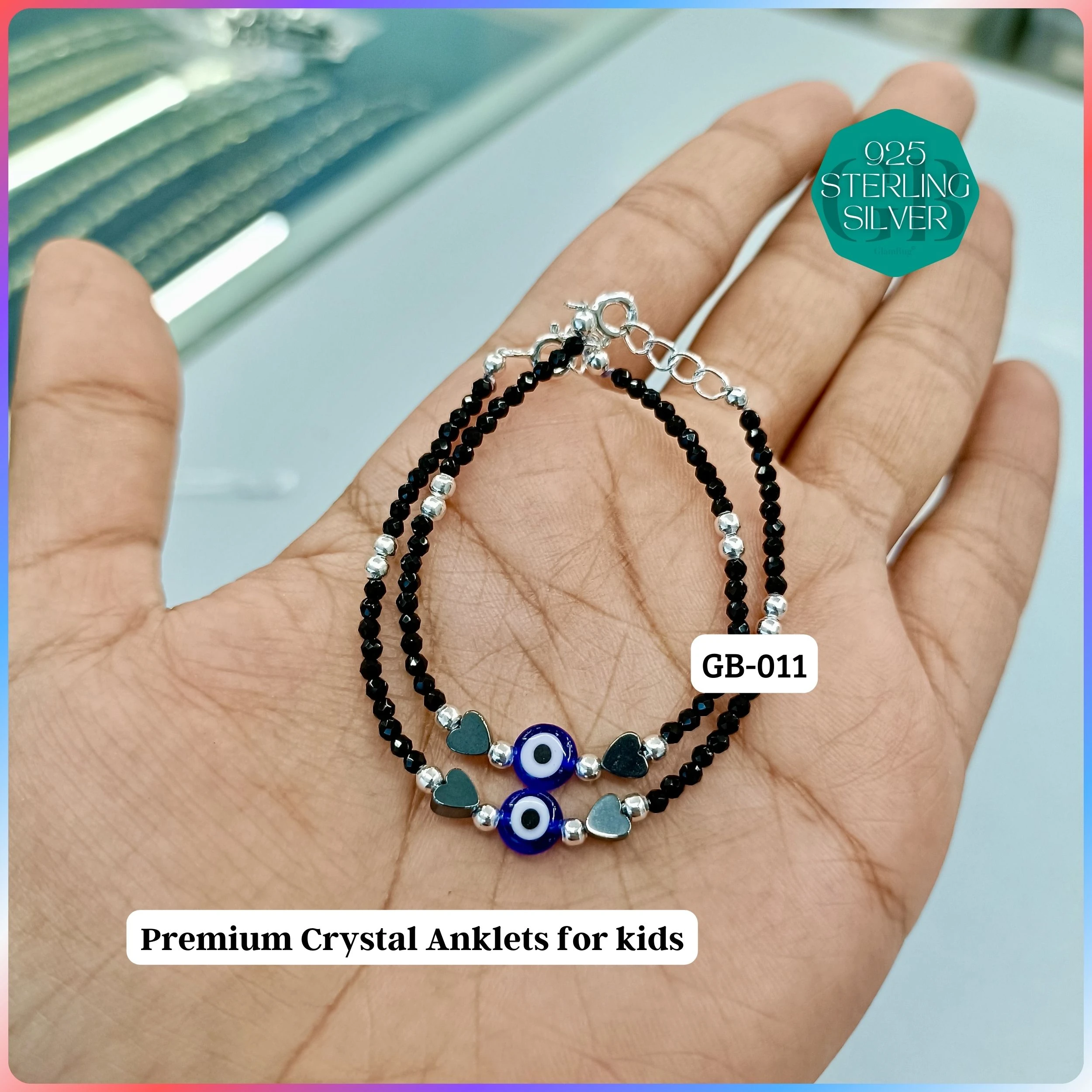 KIDS CRYSTAL ANKLETS - Premium 925 Silver Jewellery - SKU: GB-011-016 - Hyderabad Silver Importers
