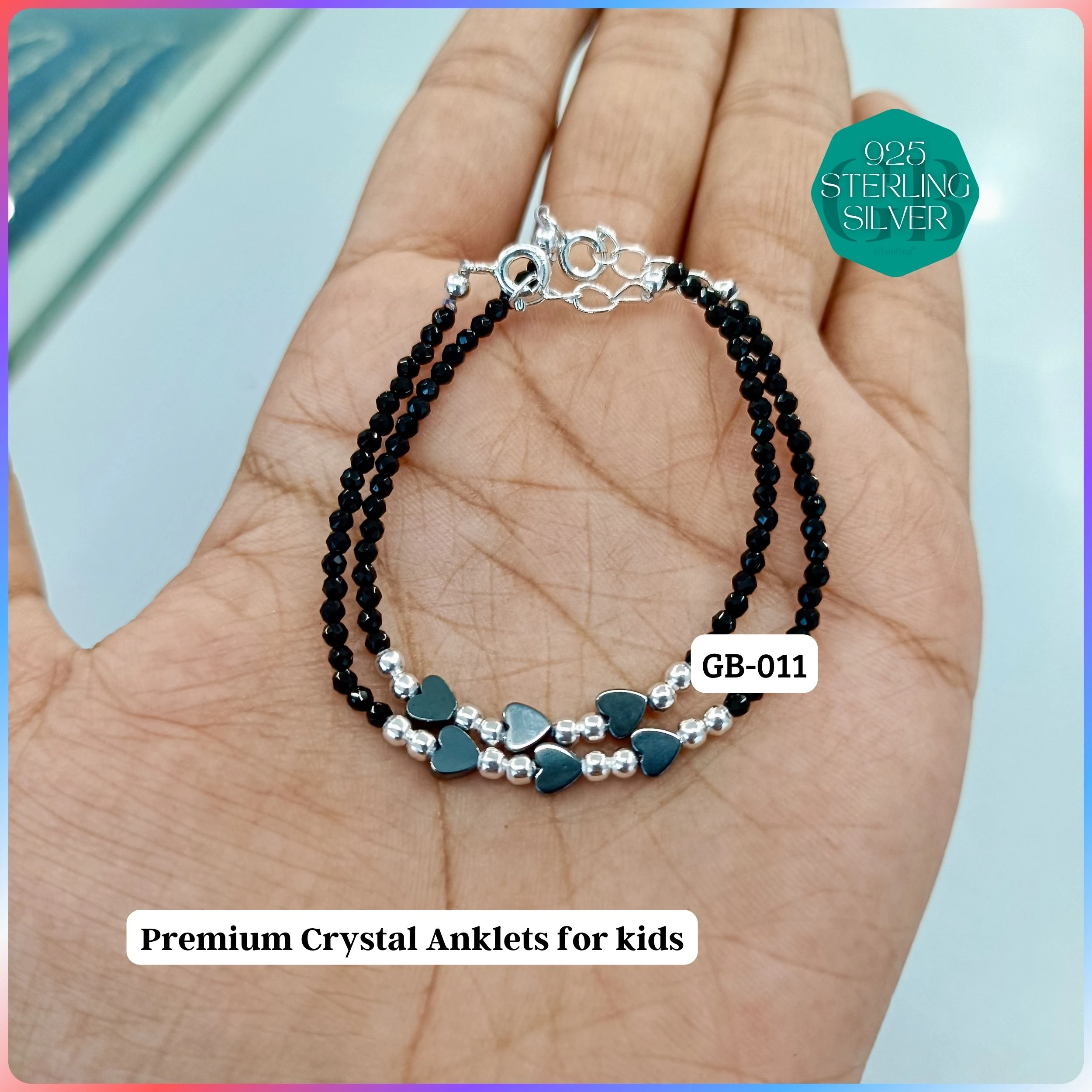 KIDS CRYSTAL ANKLETS - Premium 925 Silver Jewellery - SKU: GB-011-023 - Hyderabad Silver Importers