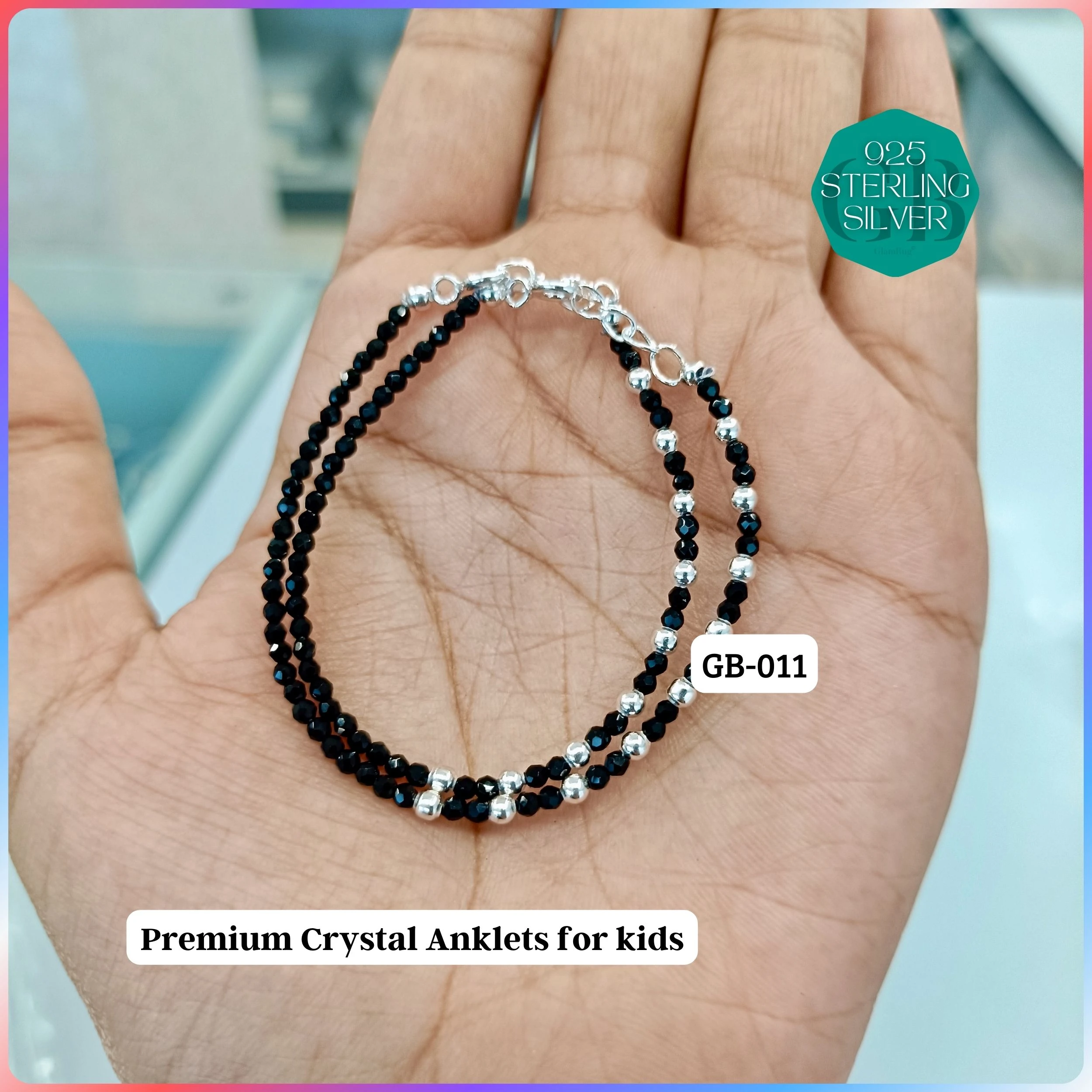 KIDS CRYSTAL ANKLETS - Premium 925 Silver Jewellery - SKU: GB-011-026 - Hyderabad Silver Importers