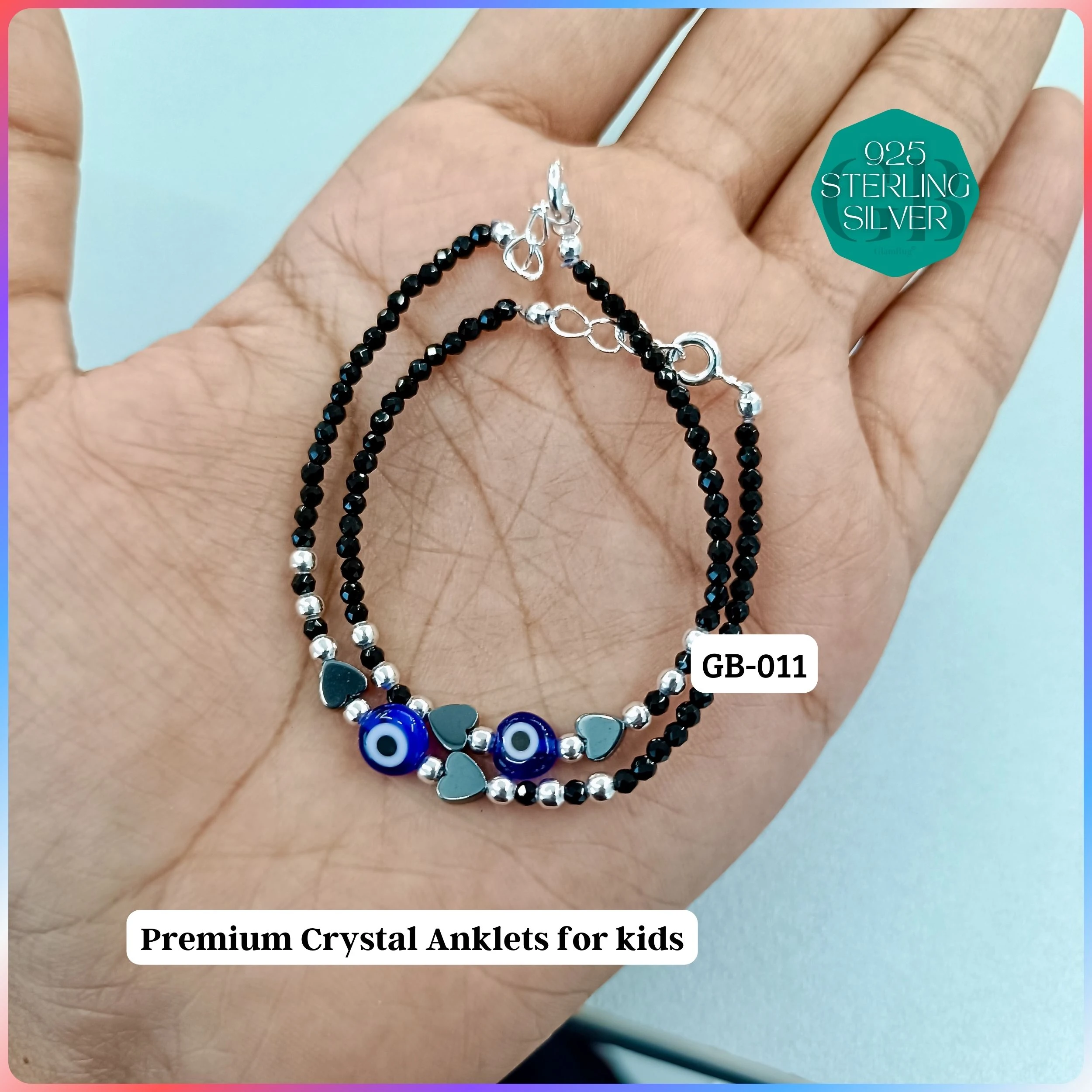 KIDS CRYSTAL ANKLETS - Premium 925 Silver Jewellery - SKU: GB-011-028 - Hyderabad Silver Importers