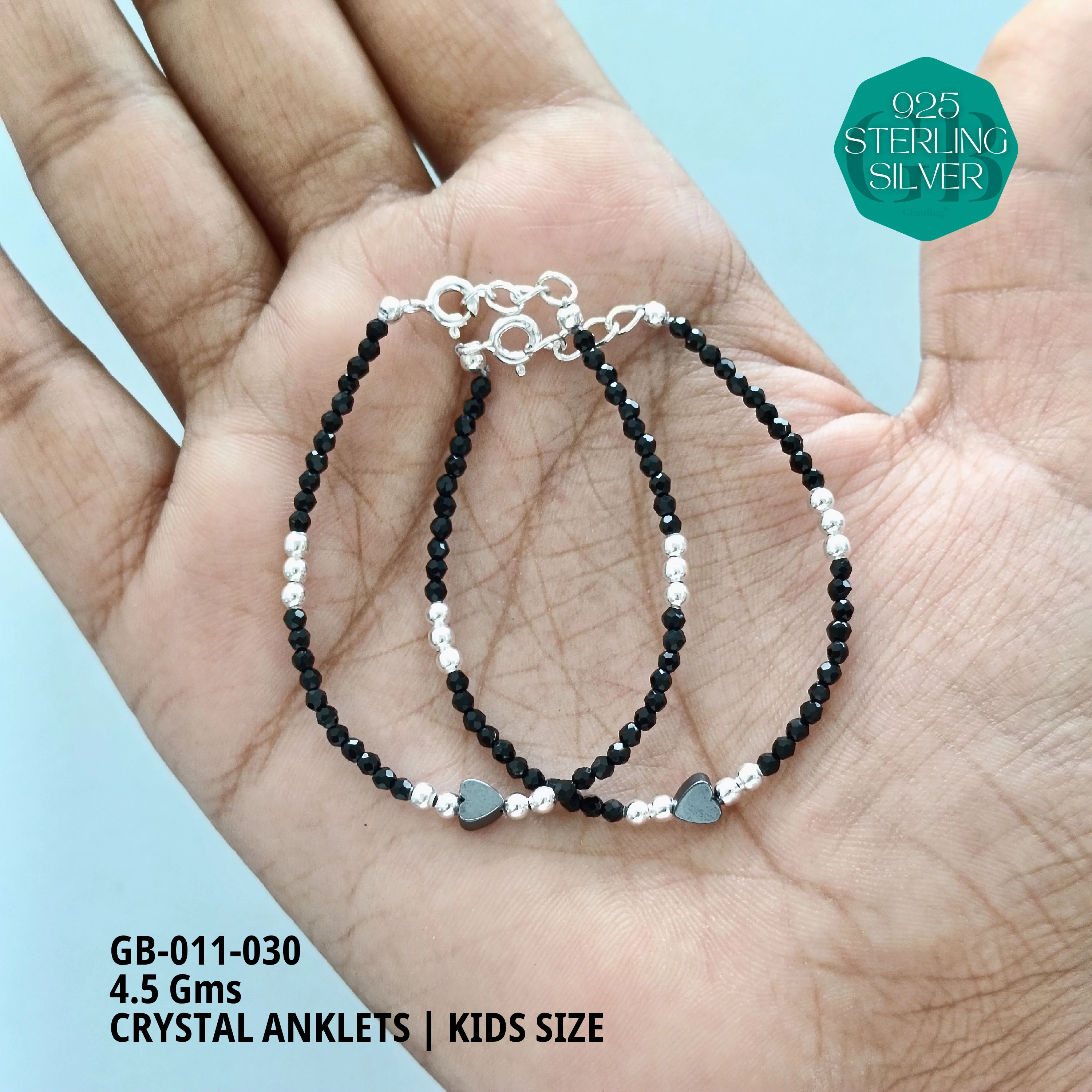 KIDS CRYSTAL ANKLETS - Premium 925 Silver Jewellery - SKU: GB-011-030 - Hyderabad Silver Importers