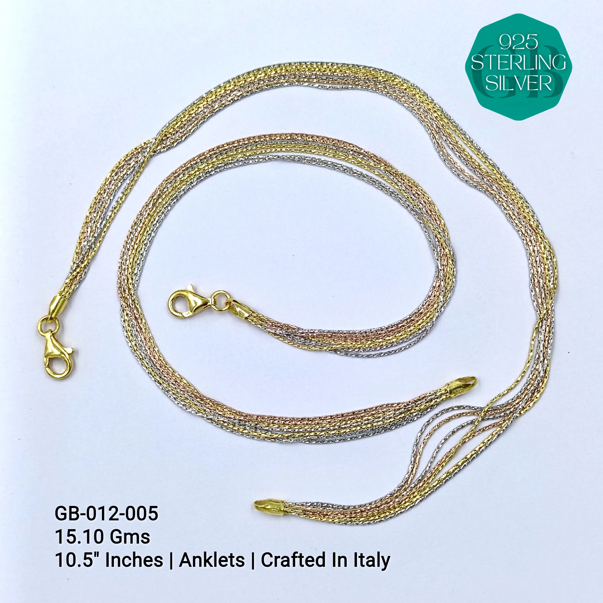 ITALY BUNCH ANKLETS 3-5 LINES - Premium 925 Silver Jewellery - SKU: GB-012-005 - Hyderabad Silver Importers