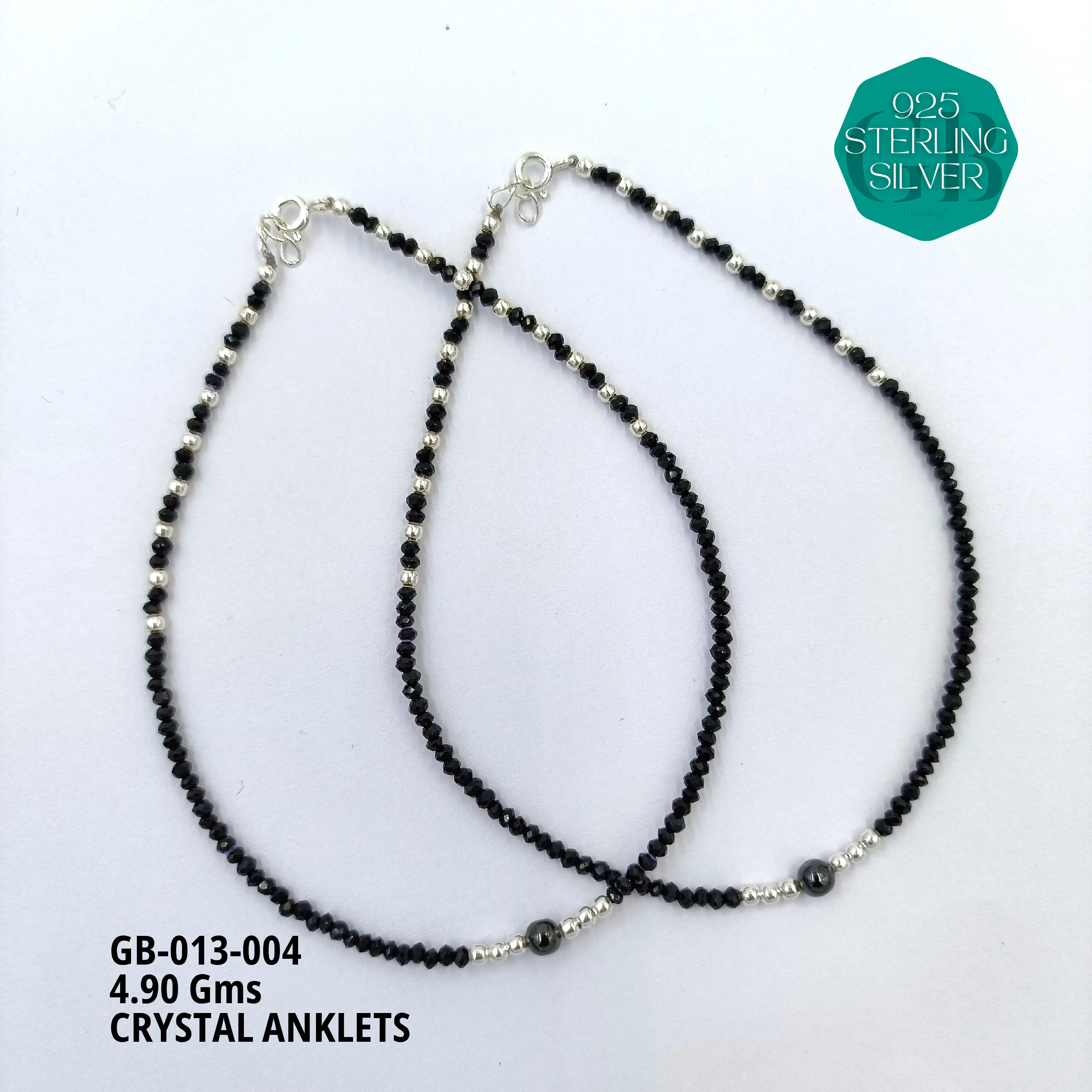 ADULT CRYSTAL ANKLETS - Premium 925 Silver Jewellery - SKU: GB-013-004 - Hyderabad Silver Importers