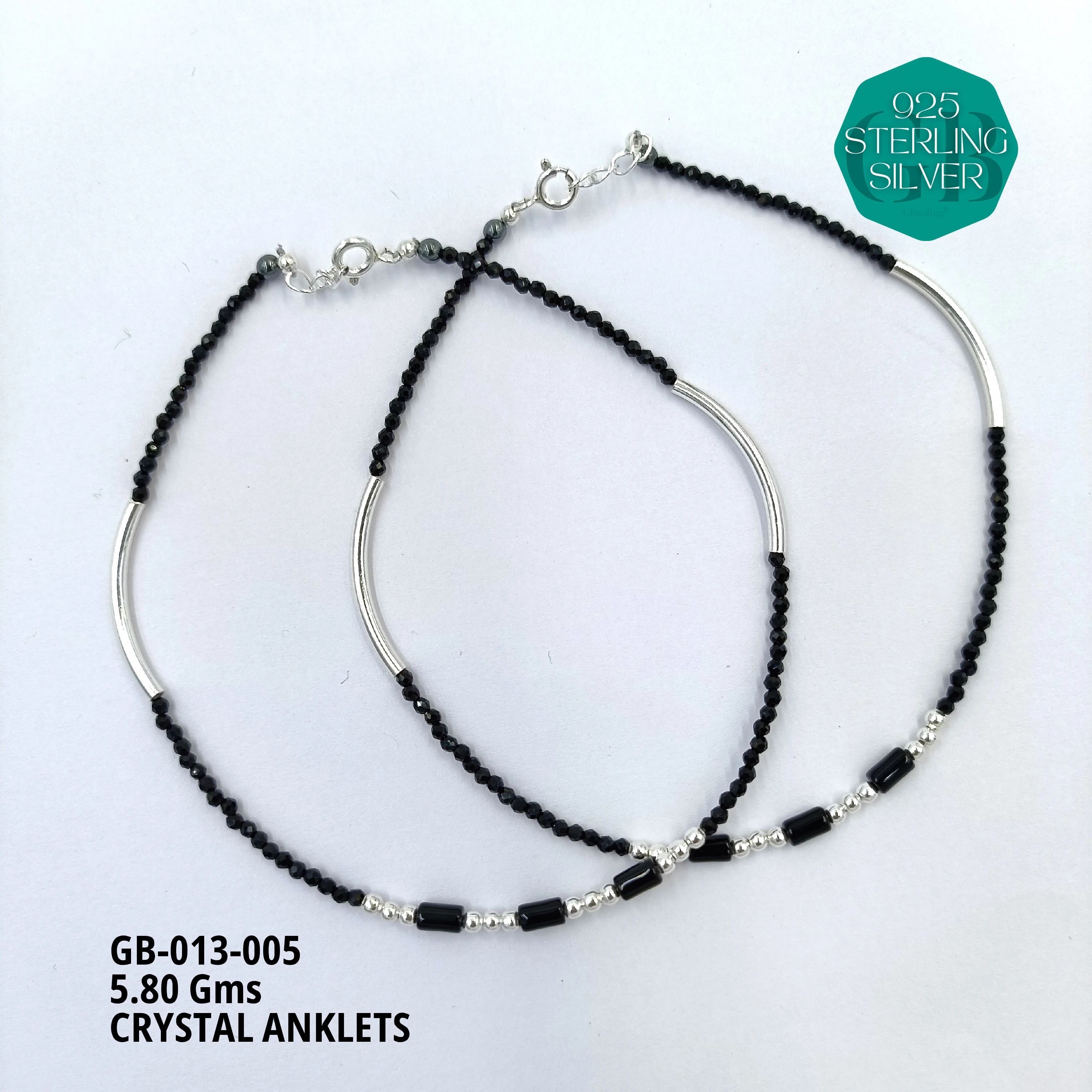 ADULT CRYSTAL ANKLETS - Premium 925 Silver Jewellery - SKU: GB-013-005 - Hyderabad Silver Importers