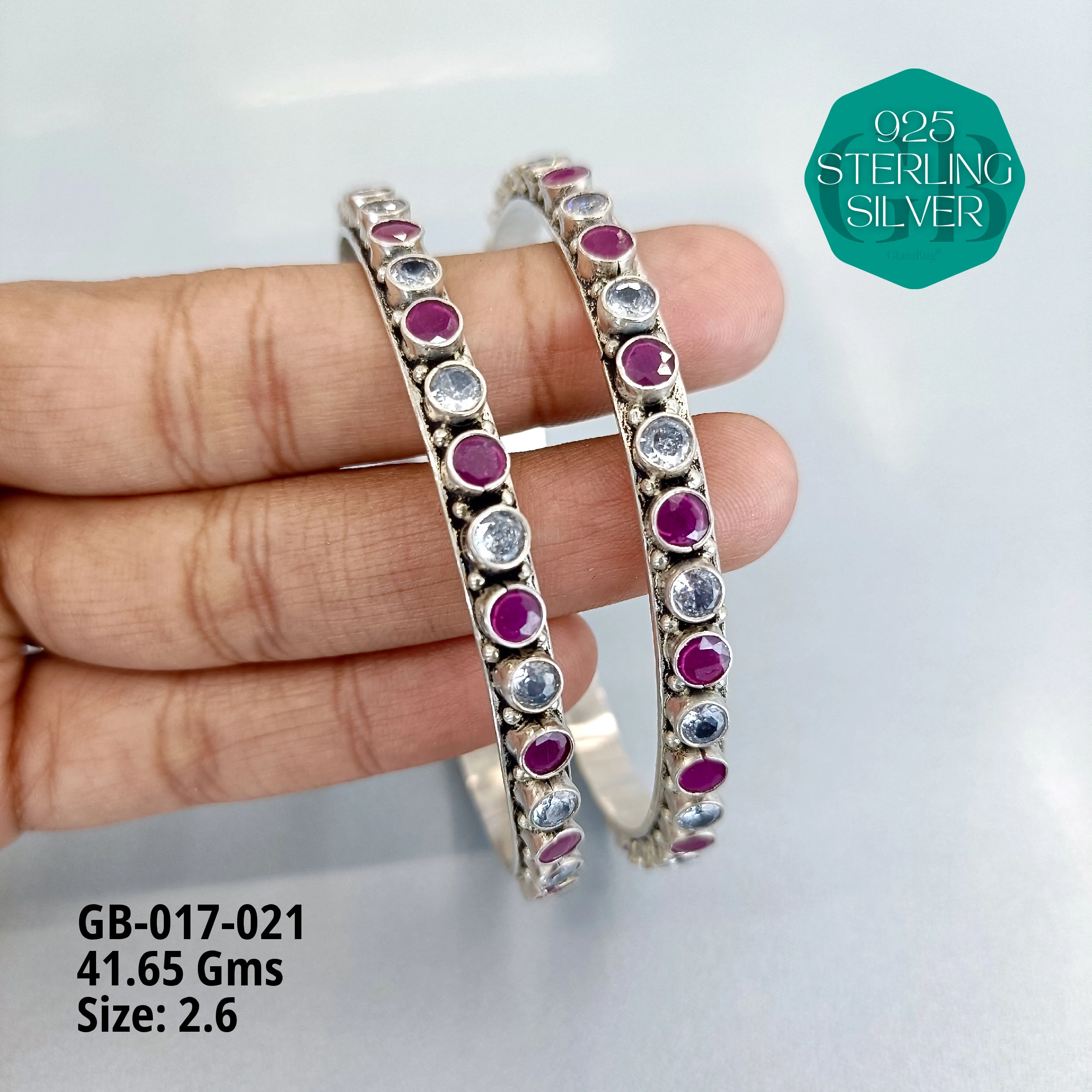 ZIRCON BANGLES  - Premium 925 Silver Jewellery - SKU: GB-017-021 - Hyderabad Silver Importers