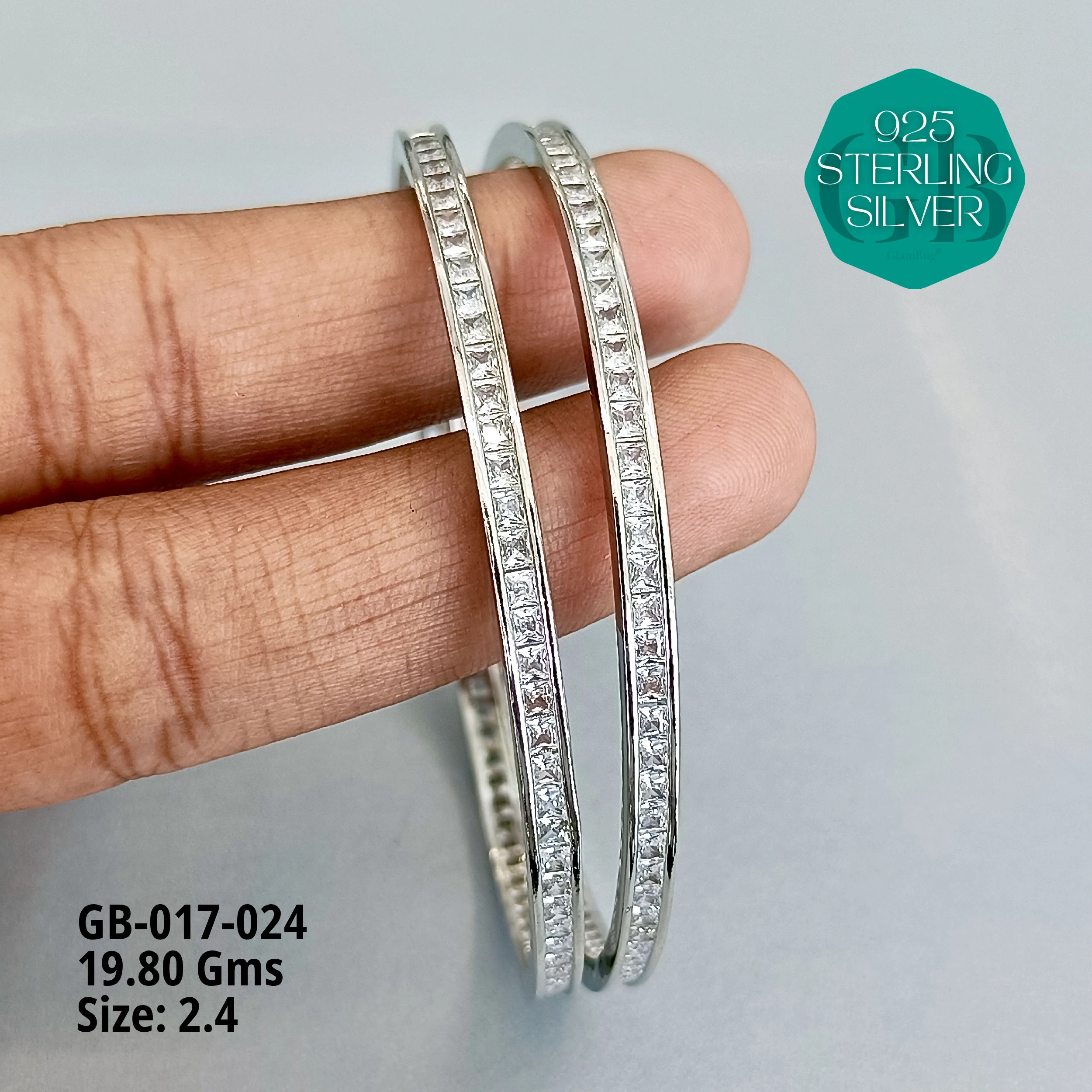 ZIRCON BANGLES - Premium 925 Silver Jewellery - SKU: GB-017-024 - Hyderabad Silver Importers