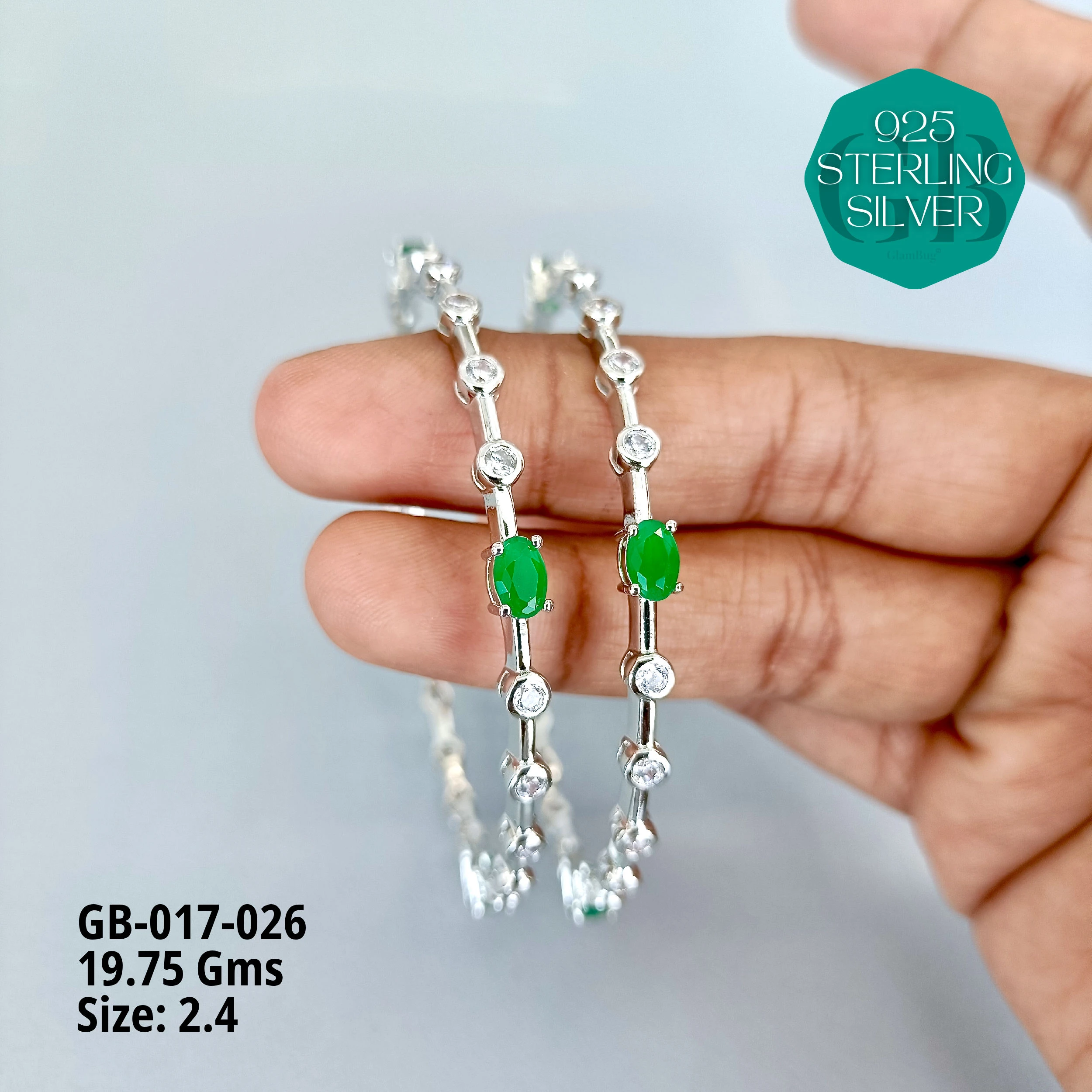 ZIRCON BANGLES  - Premium 925 Silver Jewellery - SKU: GB-017-026 - Hyderabad Silver Importers