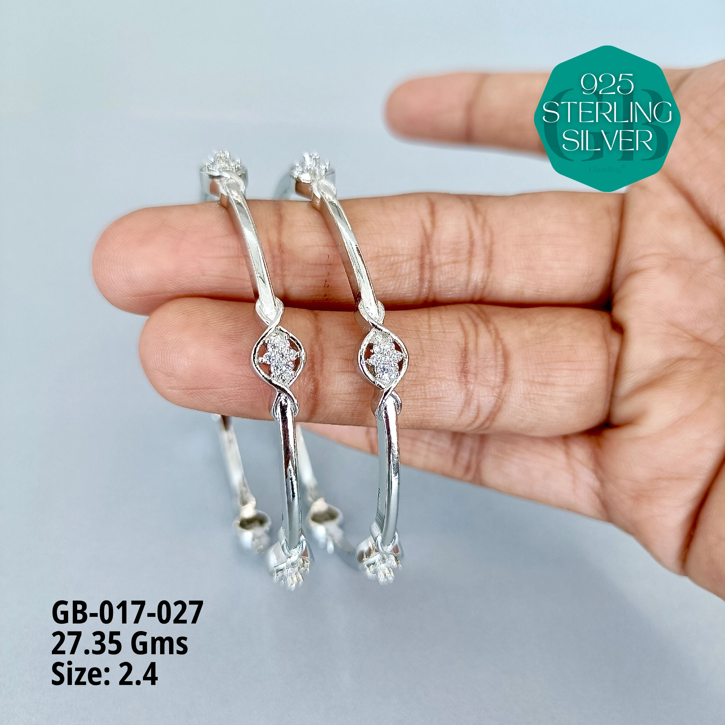 ZIRCON BANGLES  - Premium 925 Silver Jewellery - SKU: GB-017-027 - Hyderabad Silver Importers