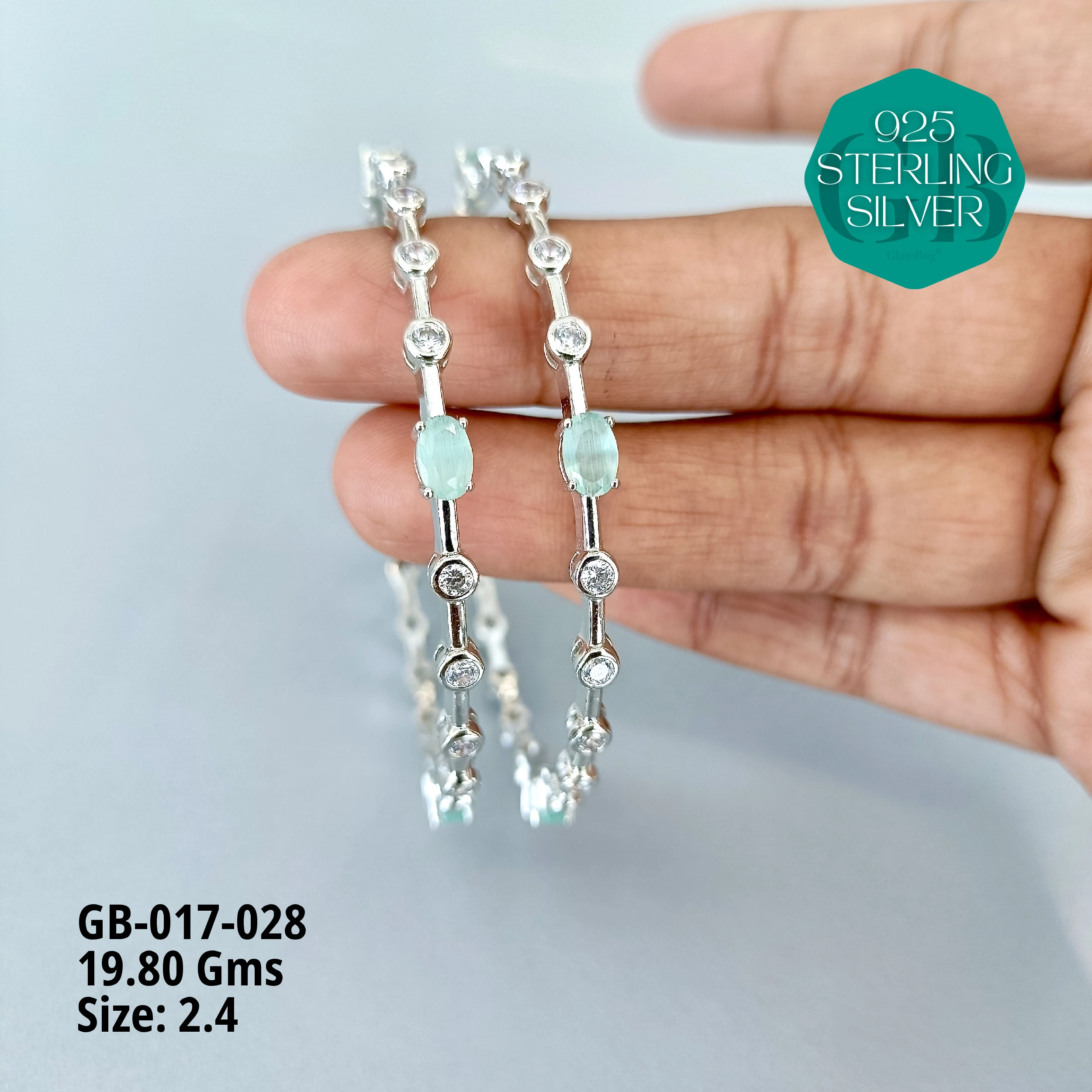 ZIRCON BANGLES - Premium 925 Silver Jewellery - SKU: GB-017-028 - Hyderabad Silver Importers