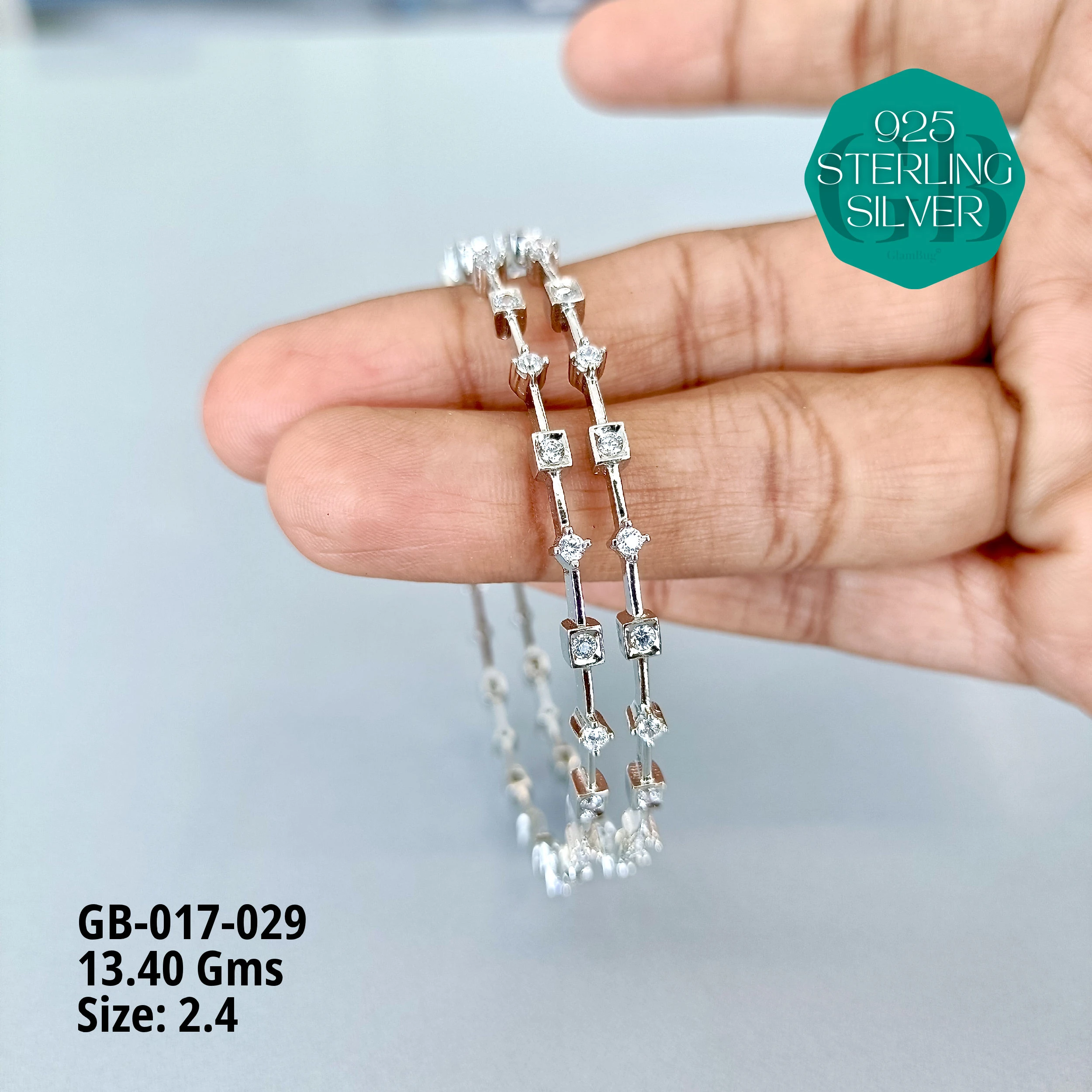 ZIRCON BANGLES - Premium 925 Silver Jewellery - SKU: GB-017-029 - Hyderabad Silver Importers