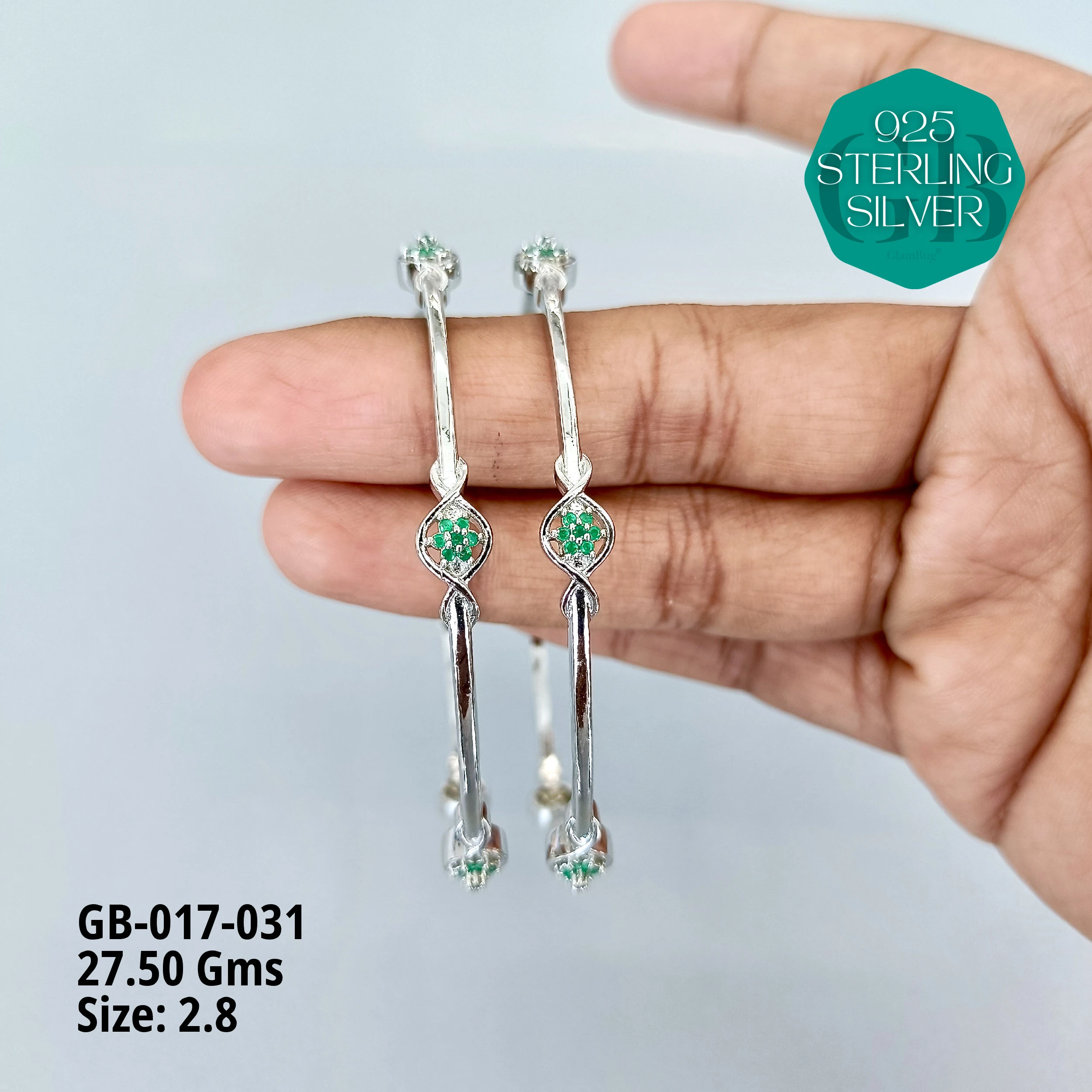 ZIRCON BANGLES - Premium 925 Silver Jewellery - SKU: GB-017-031 - Hyderabad Silver Importers