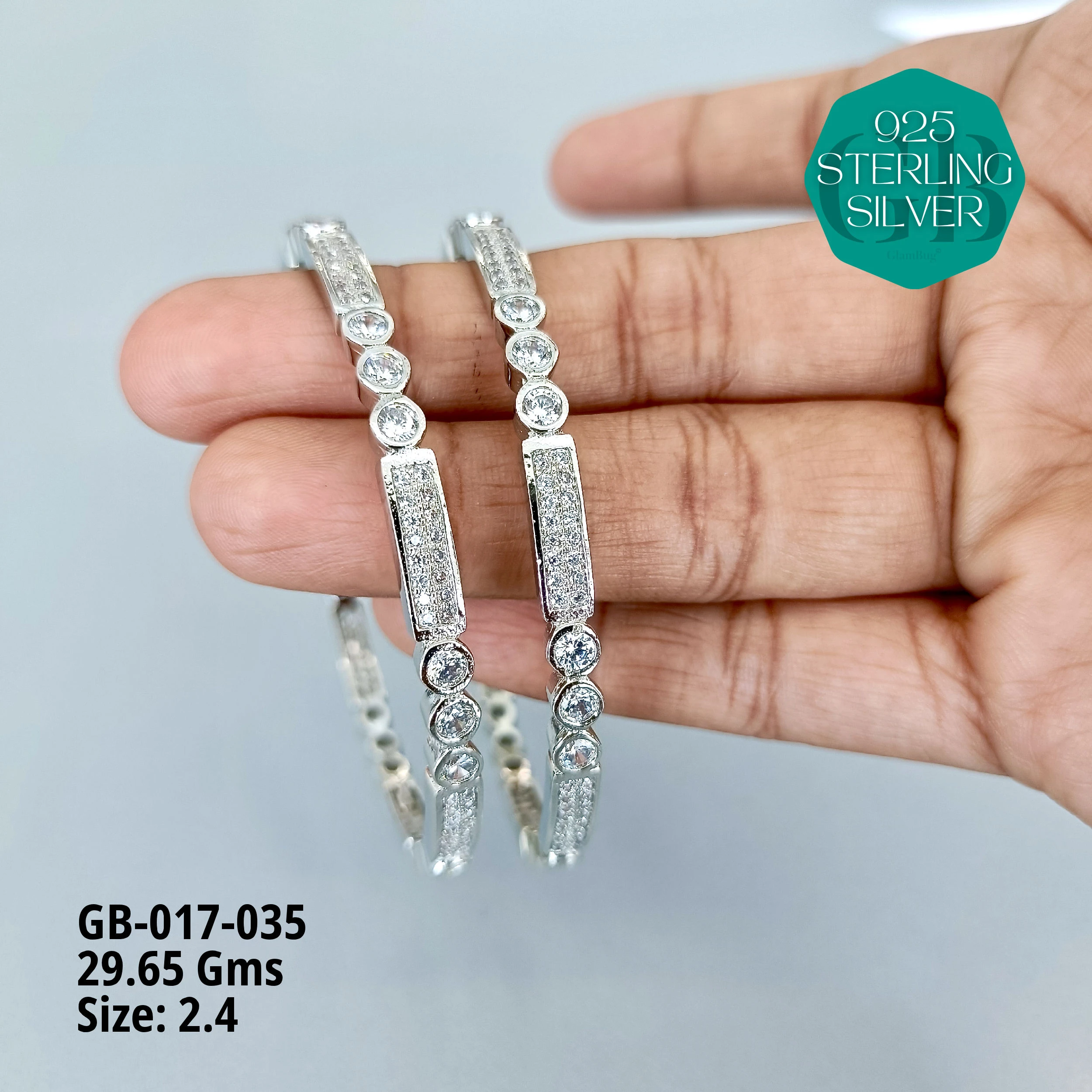 ZIRCON BANGLES  - Premium 925 Silver Jewellery - SKU: GB-017-035 - Hyderabad Silver Importers