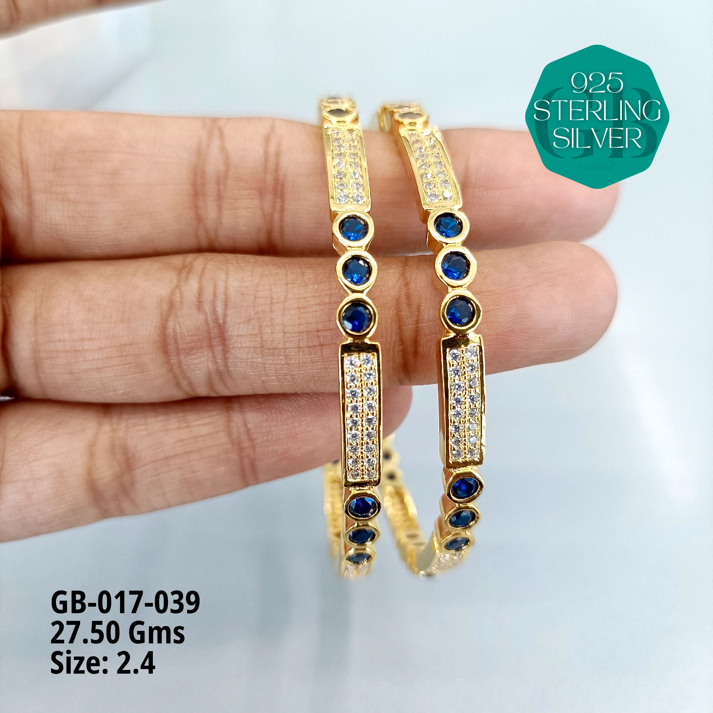 ZIRCON BANGLES  - Premium 925 Silver Jewellery - SKU: GB-017-039 - Hyderabad Silver Importers