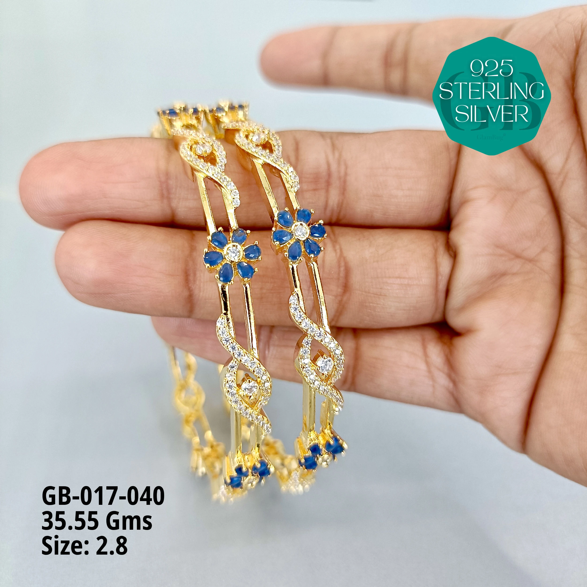 ZIRCON BANGLES  - Premium 925 Silver Jewellery - SKU: GB-017-040 - Hyderabad Silver Importers