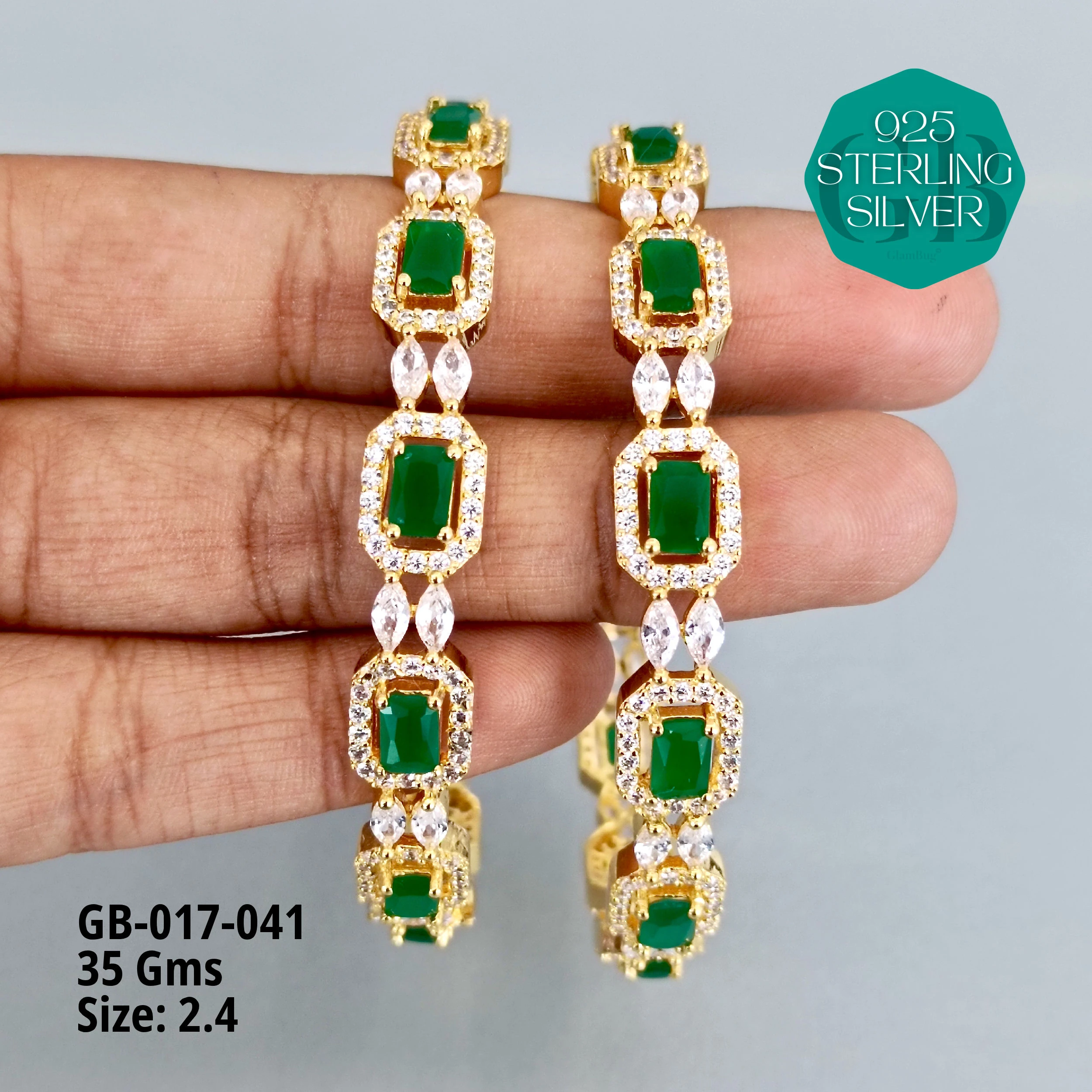 ZIRCON BANGLES  - Premium 925 Silver Jewellery - SKU: GB-017-041 - Hyderabad Silver Importers