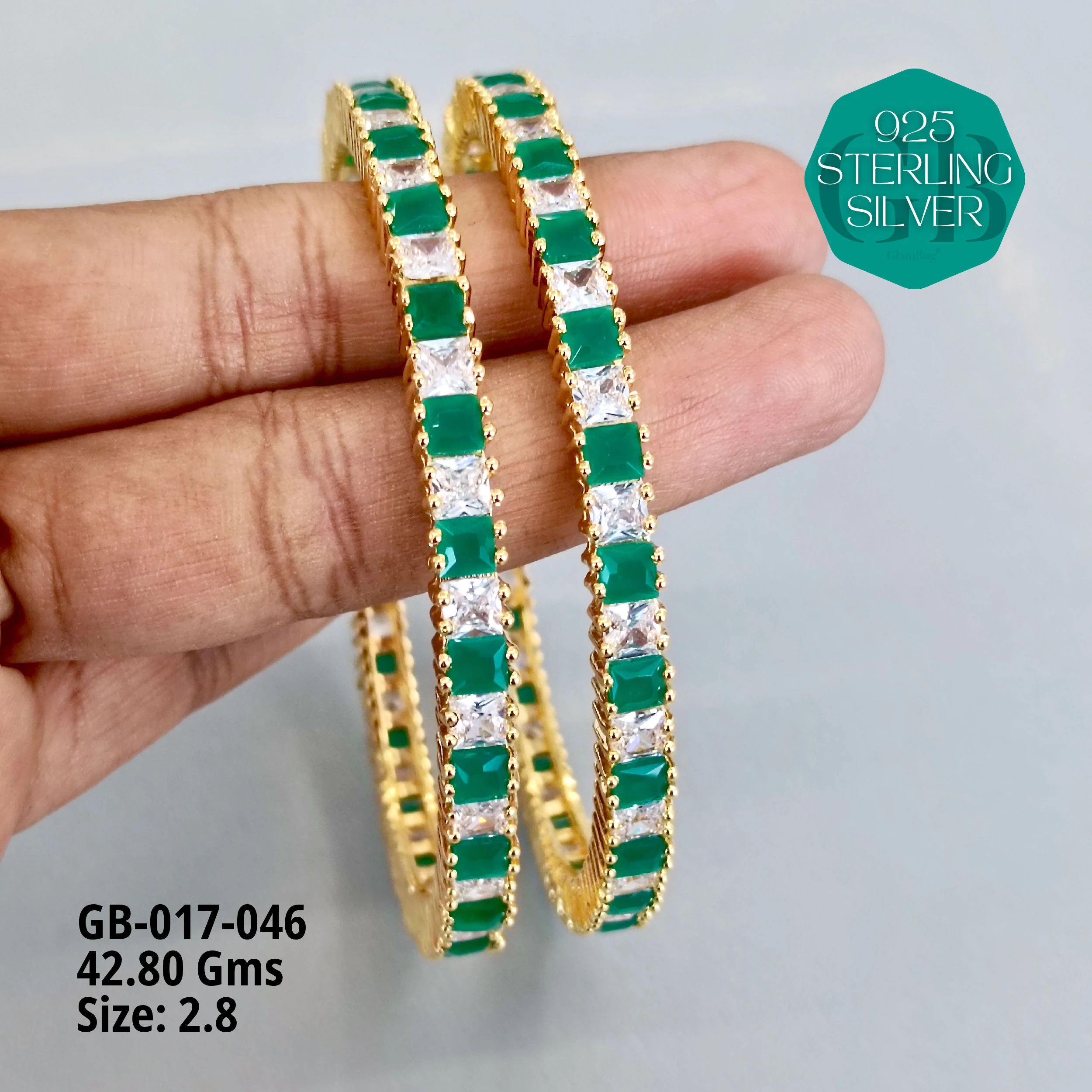 ZIRCON BANGLES  - Premium 925 Silver Jewellery - SKU: GB-017-046 - Hyderabad Silver Importers