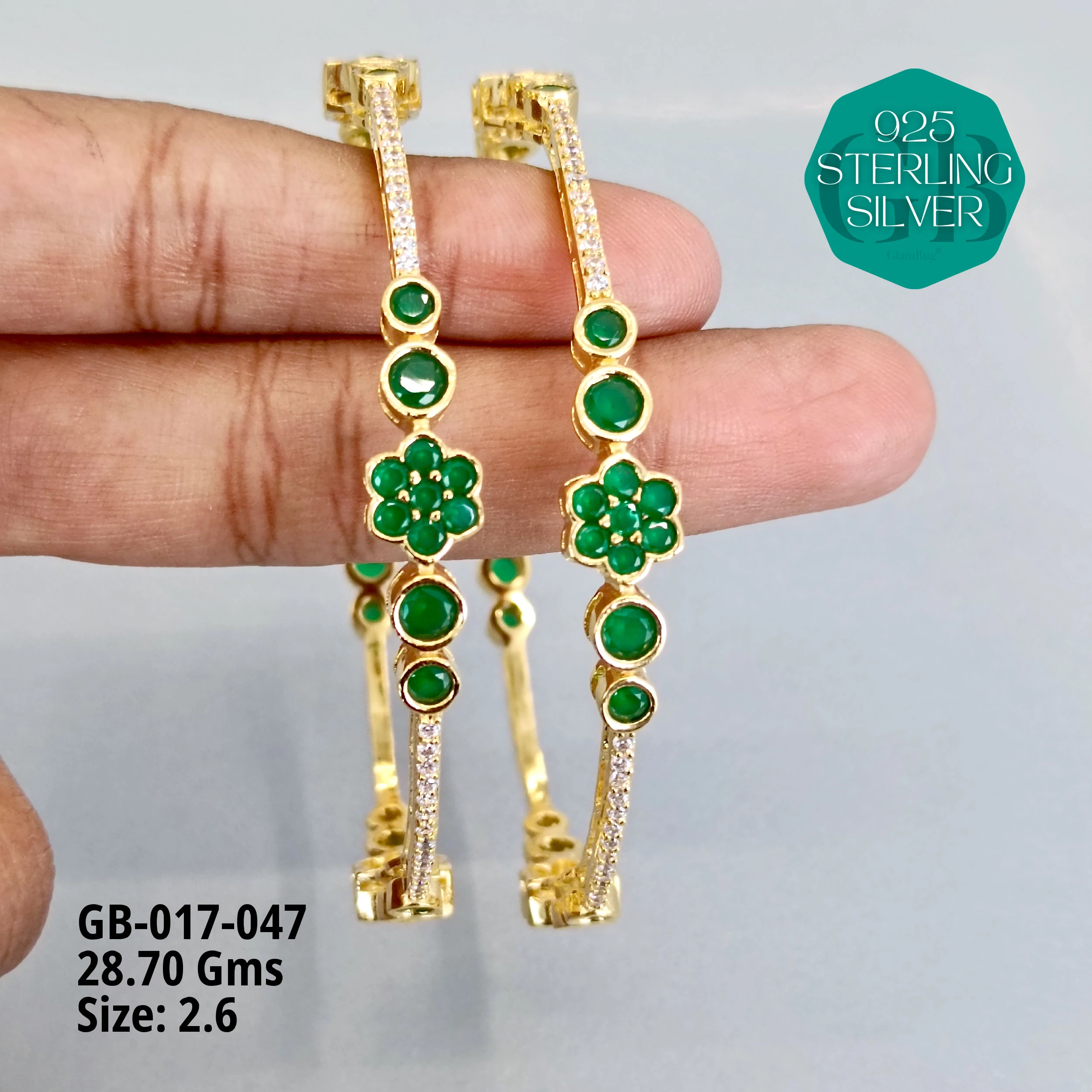 ZIRCON BANGLES  - Premium 925 Silver Jewellery - SKU: GB-017-047 - Hyderabad Silver Importers