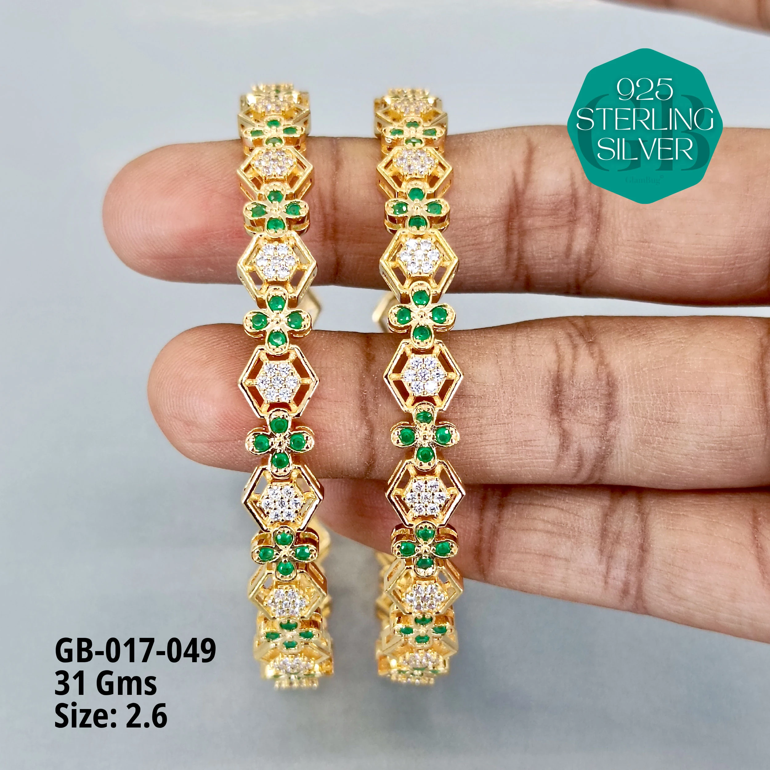 ZIRCON BANGLES  - Premium 925 Silver Jewellery - SKU: GB-017-049 - Hyderabad Silver Importers