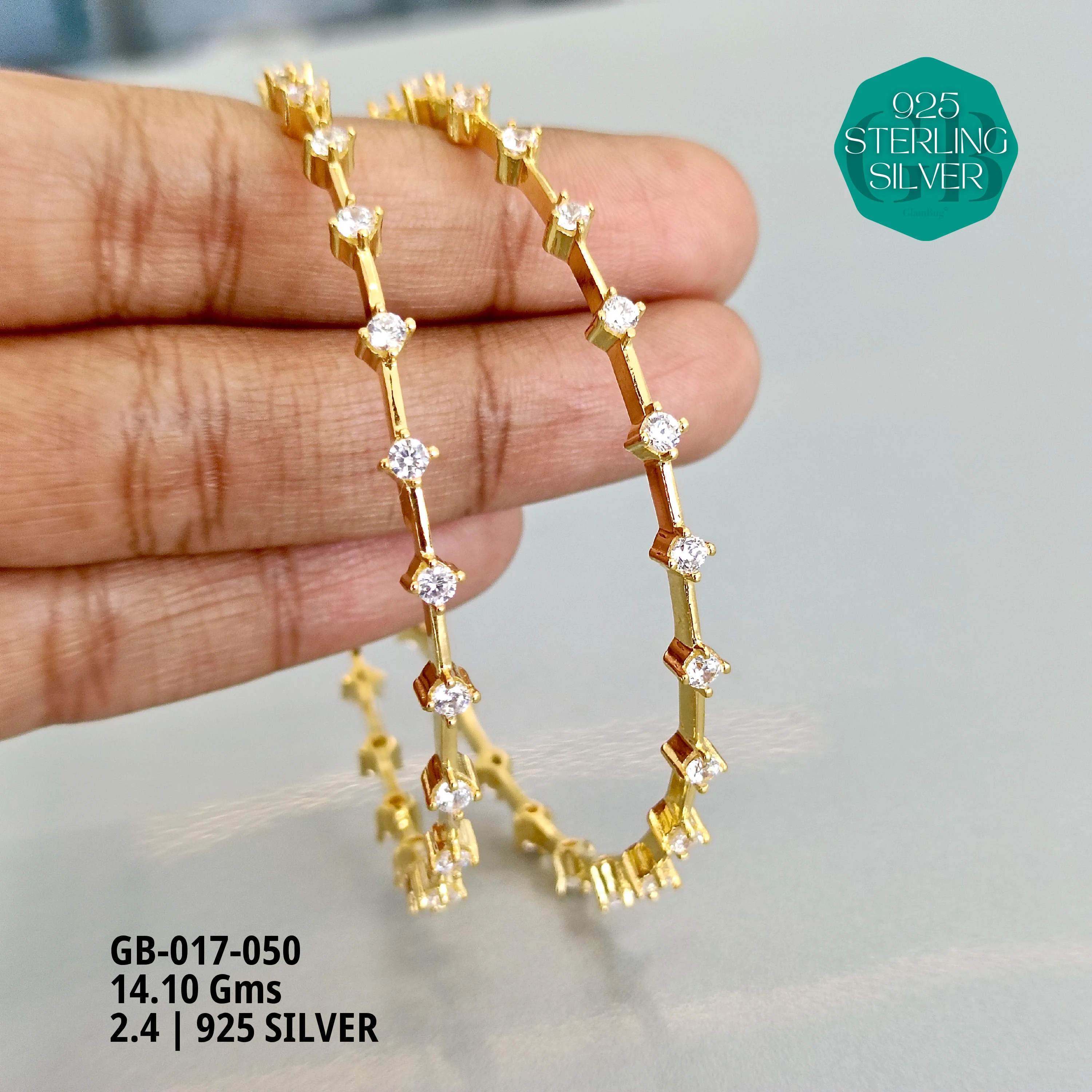 ZIRCON BANGLES  - Premium 925 Silver Jewellery - SKU: GB-017-050 - Hyderabad Silver Importers