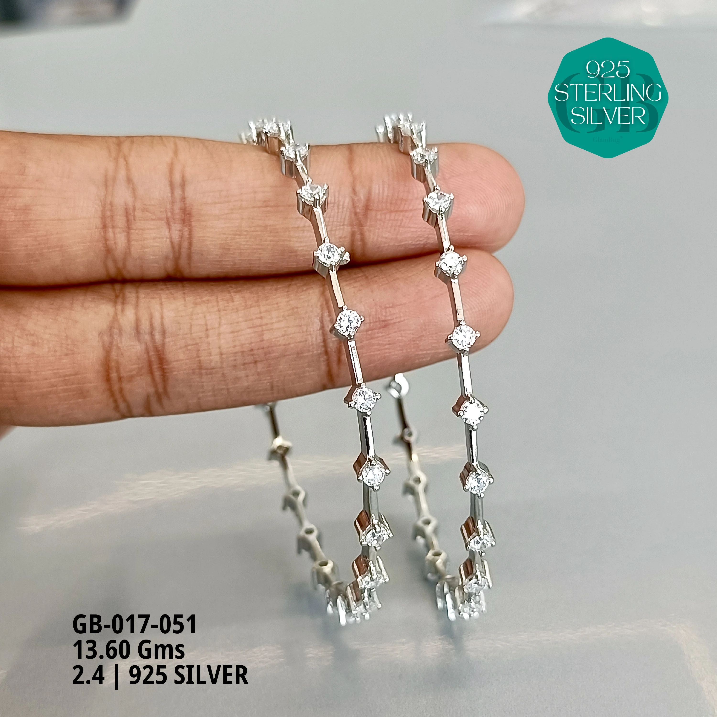 ZIRCON BANGLES  - Premium 925 Silver Jewellery - SKU: GB-017-051 - Hyderabad Silver Importers