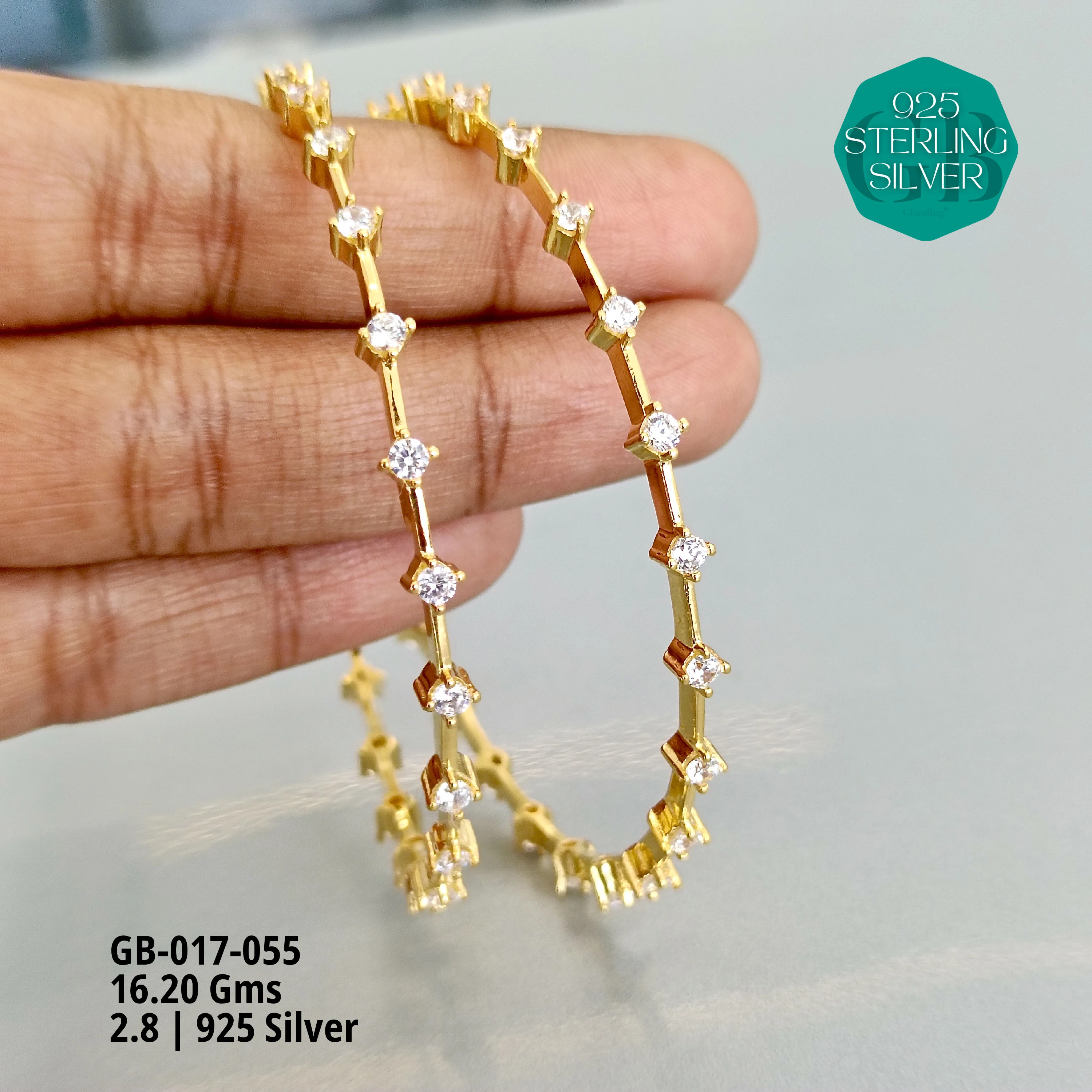 ZIRCON BANGLES - Premium 925 Silver Jewellery - SKU: GB-017-055 - Hyderabad Silver Importers