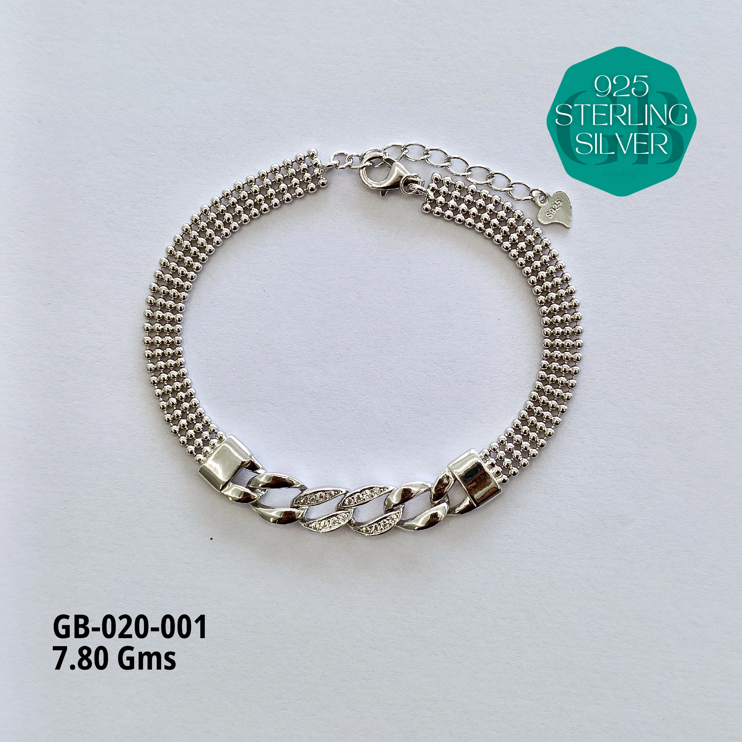 CZ FANCY BRACELETS - 6gms - Premium 925 Silver Jewellery - SKU: GB-020-001 - Hyderabad Silver Importers