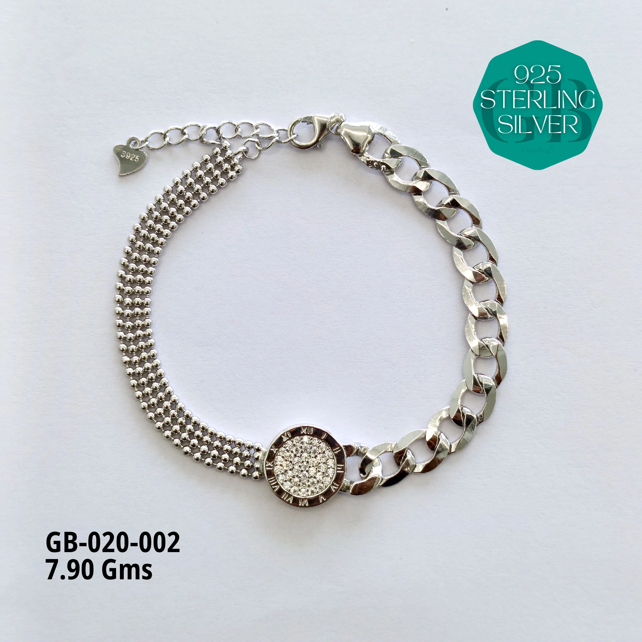 CZ FANCY BRACELETS - 6gms - Premium 925 Silver Jewellery - SKU: GB-020-002 - Hyderabad Silver Importers