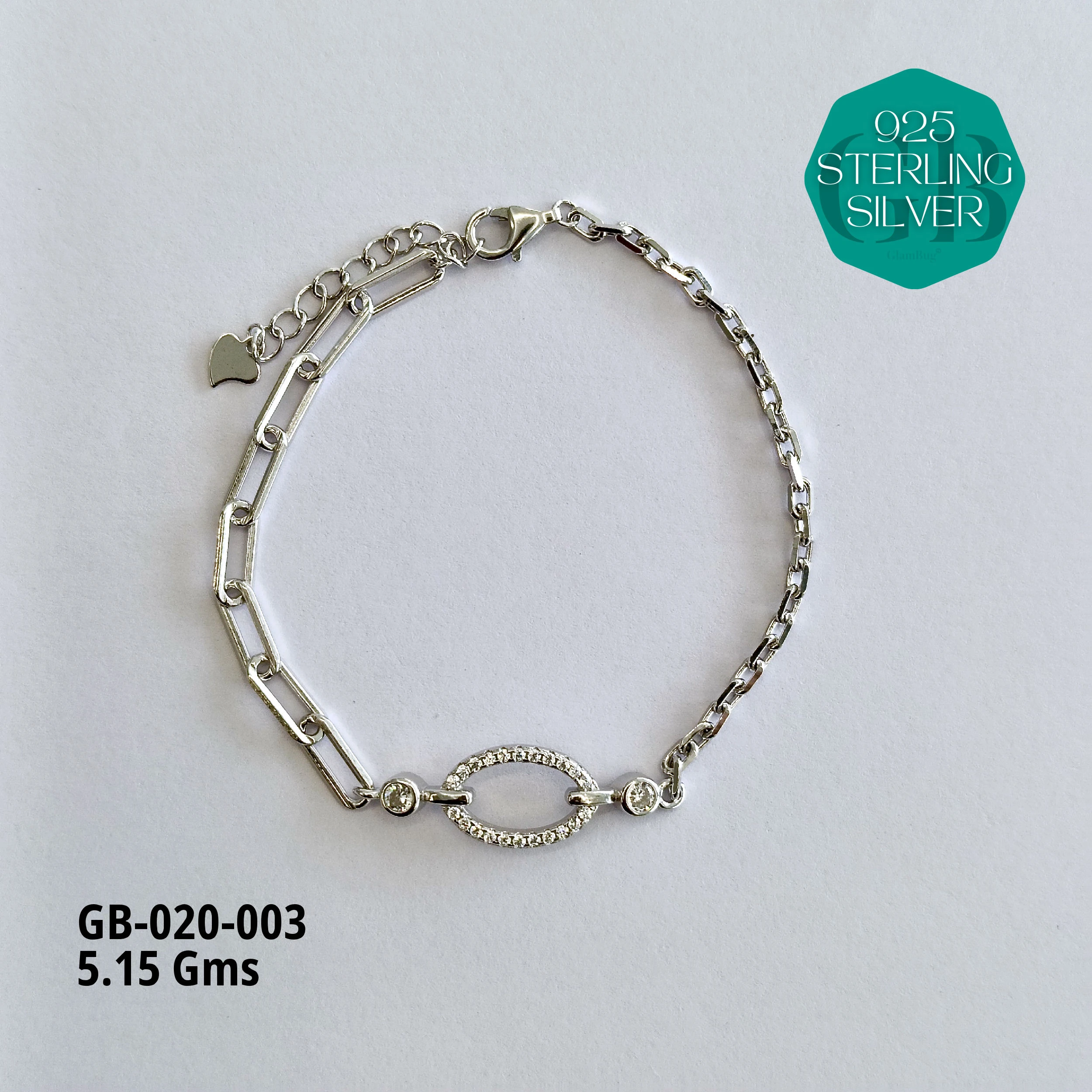 CZ FANCY BRACELETS - 6gms - Premium 925 Silver Jewellery - SKU: GB-020-003 - Hyderabad Silver Importers