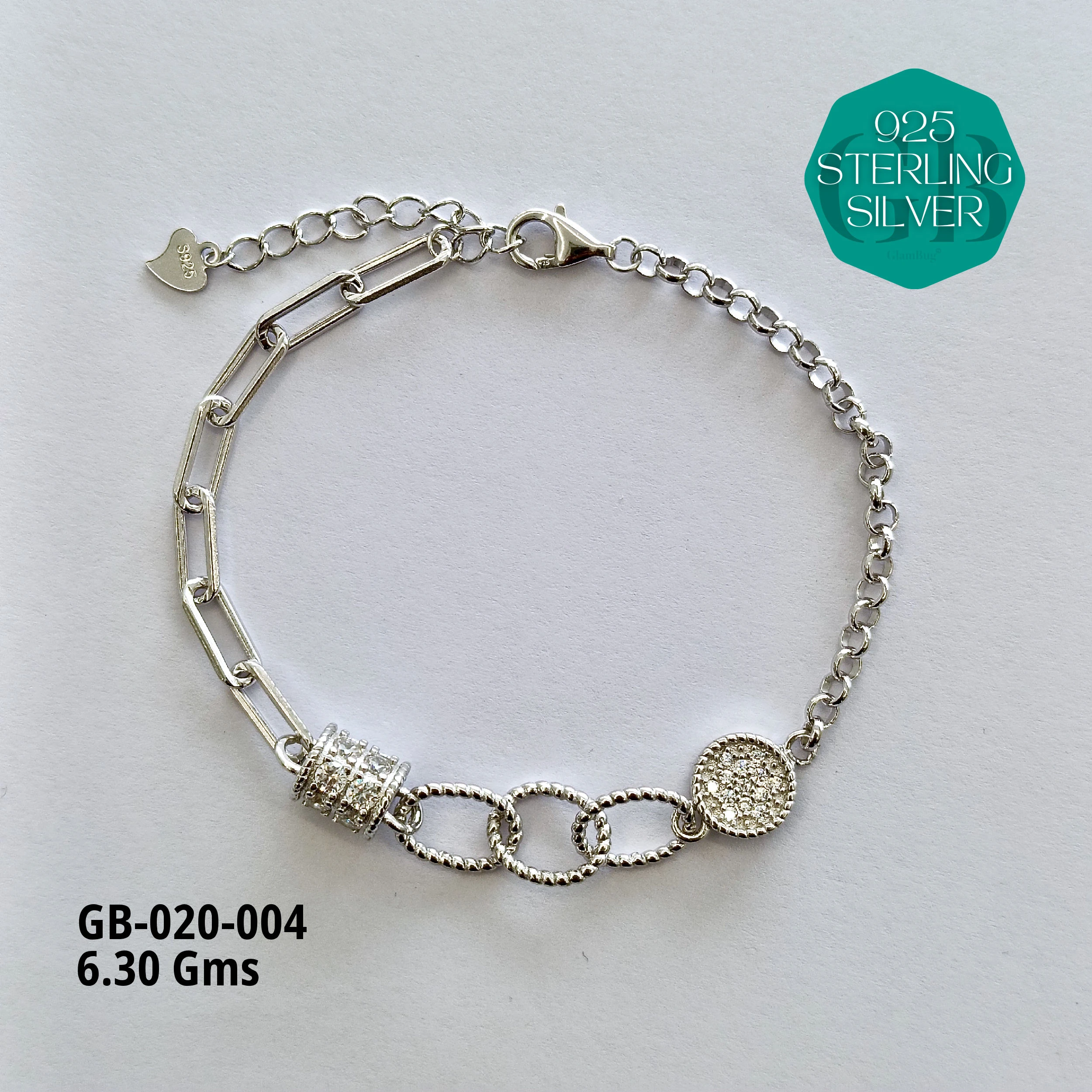 CZ FANCY BRACELETS - 6gms - Premium 925 Silver Jewellery - SKU: GB-020-004 - Hyderabad Silver Importers