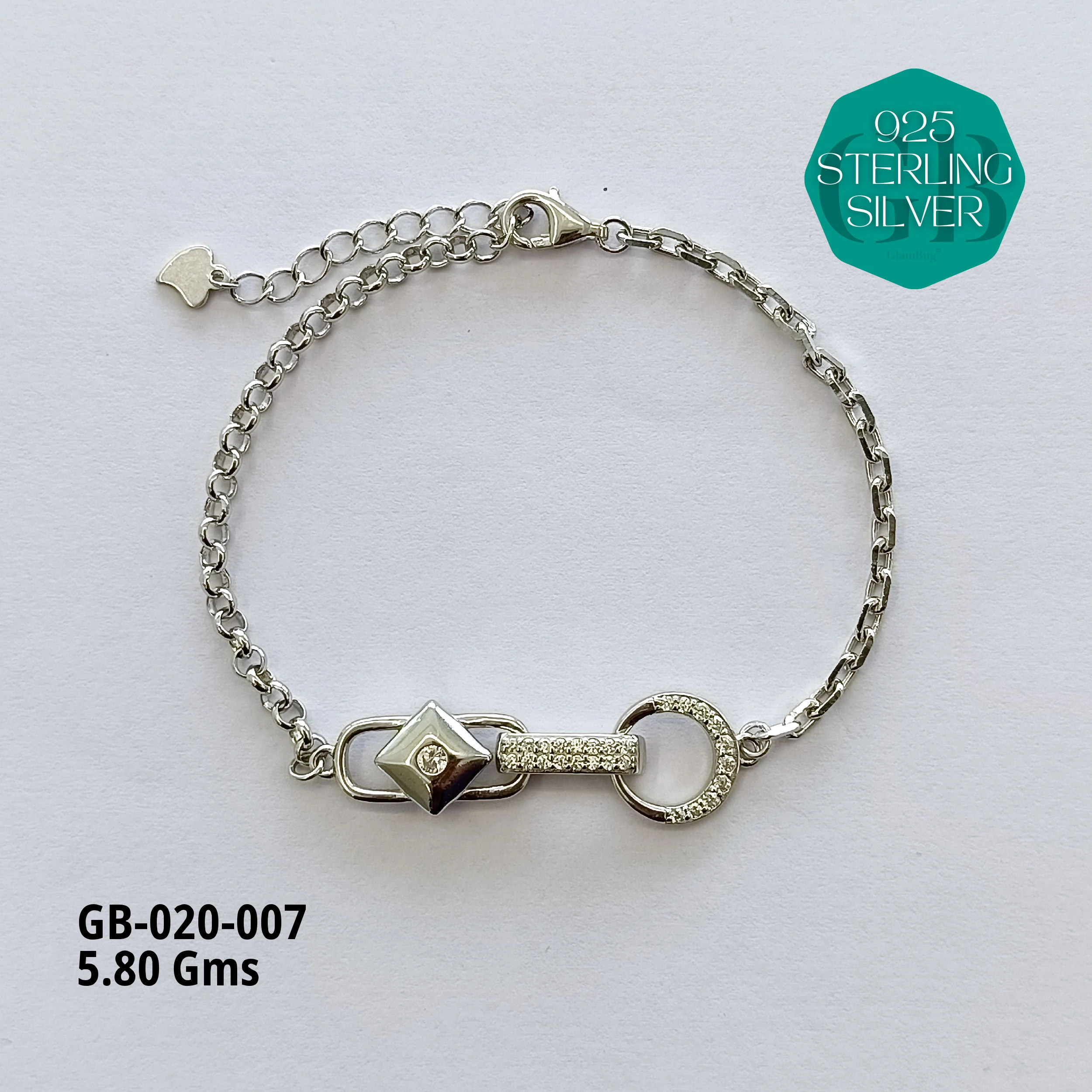 CZ FANCY BRACELETS - 6gms - Premium 925 Silver Jewellery - SKU: GB-020-007 - Hyderabad Silver Importers