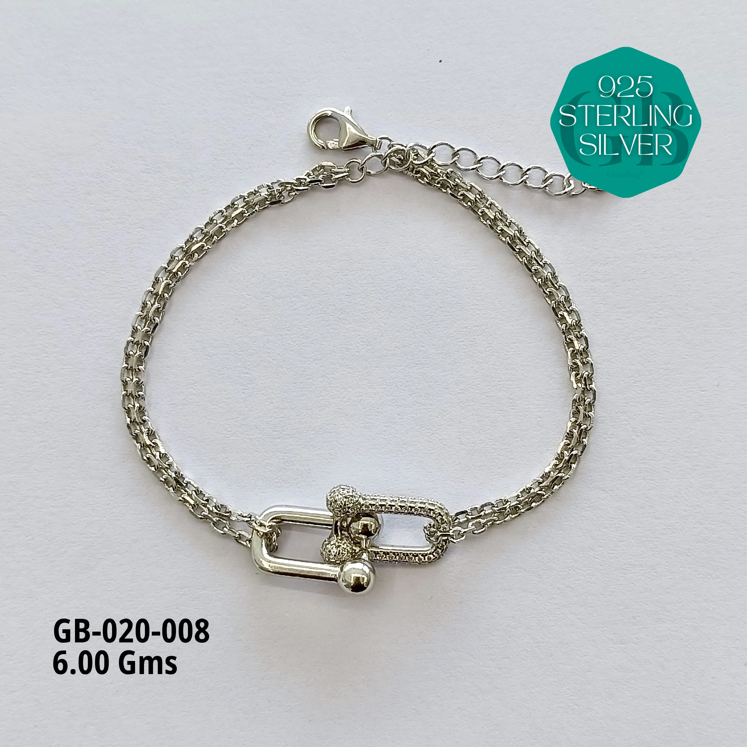 CZ FANCY BRACELETS - 6gms - Premium 925 Silver Jewellery - SKU: GB-020-008 - Hyderabad Silver Importers