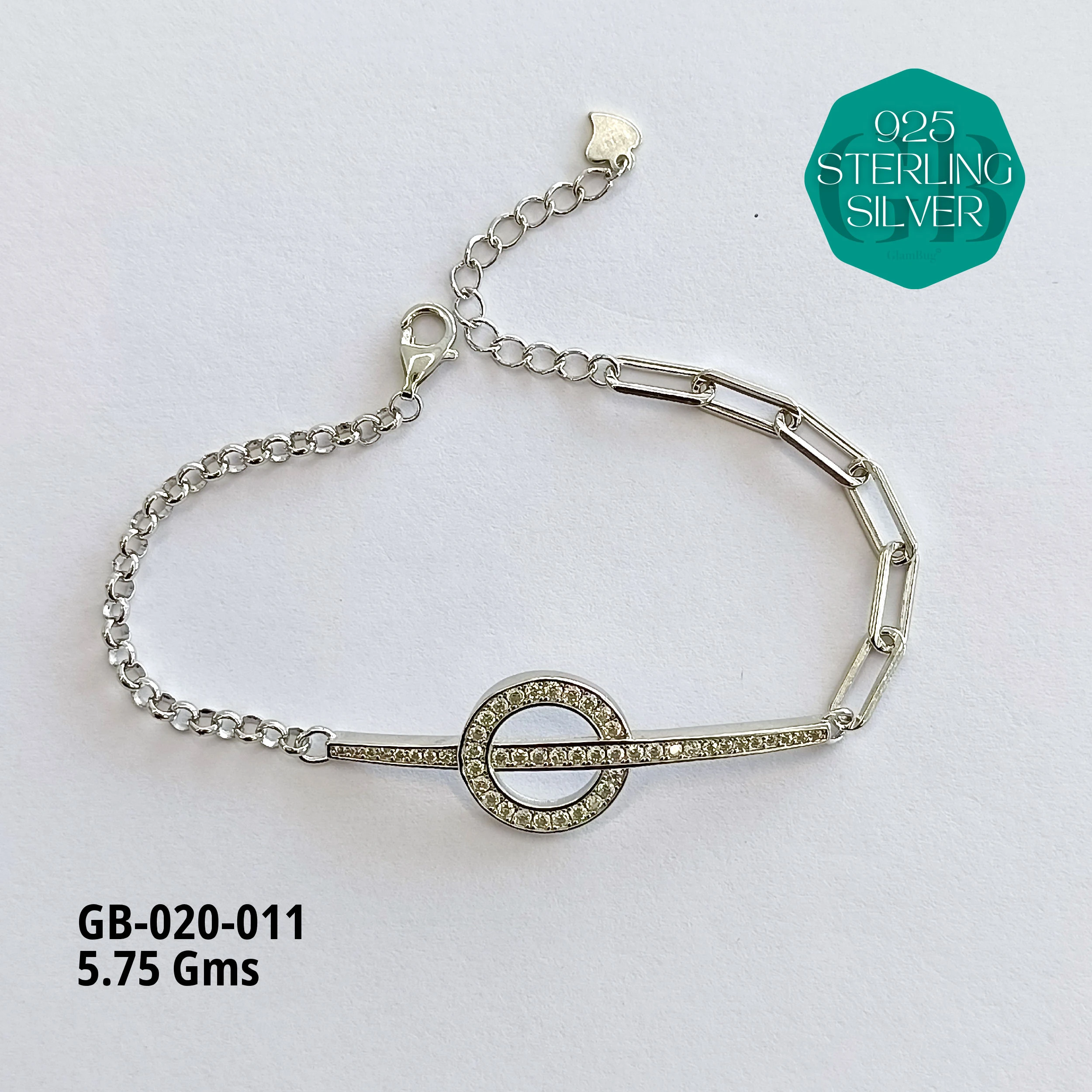 CZ FANCY BRACELETS - 6gms - Premium 925 Silver Jewellery - SKU: GB-020-011 - Hyderabad Silver Importers