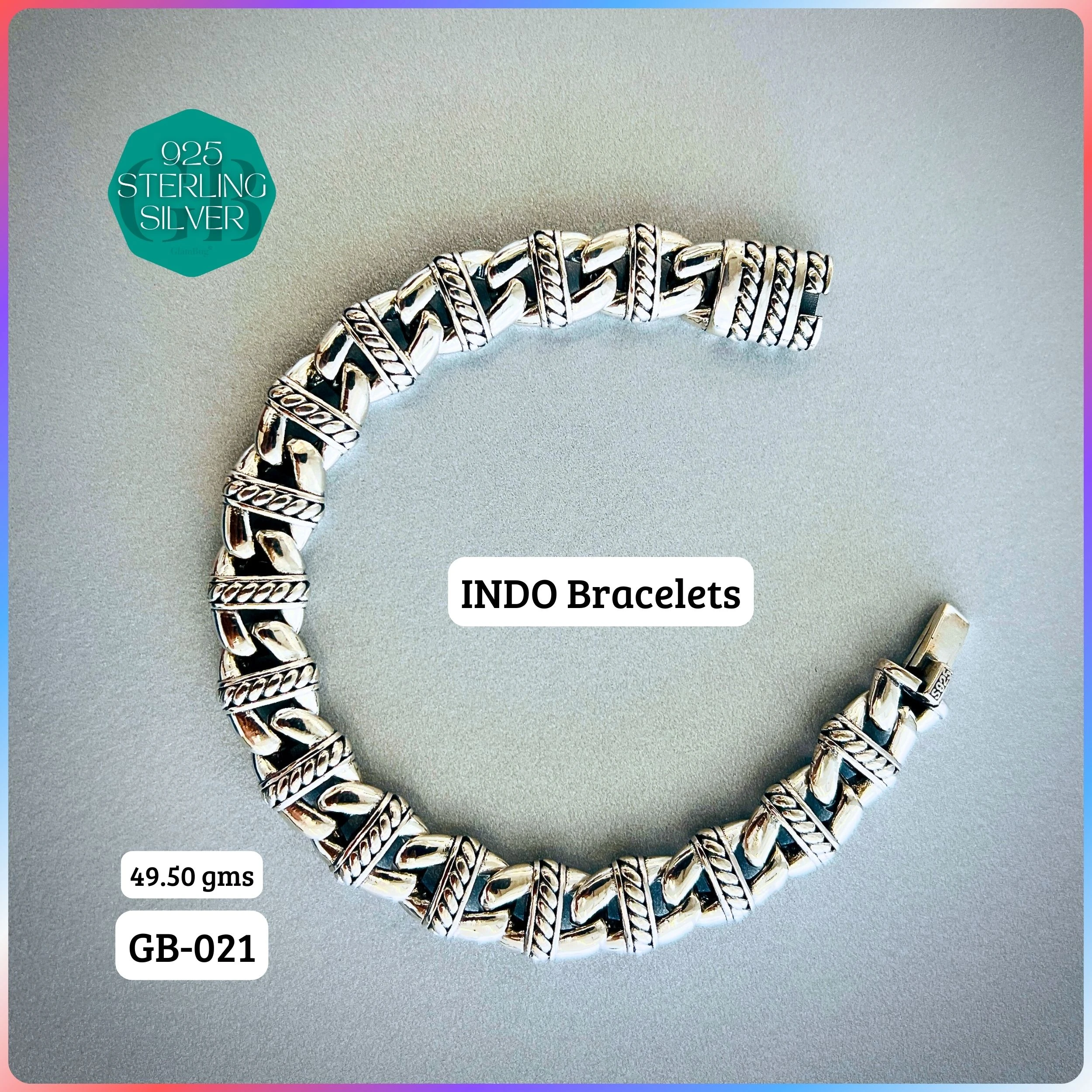 INDO BRACELETS - Premium 925 Silver Jewellery - SKU: GB-021-001 - Hyderabad Silver Importers