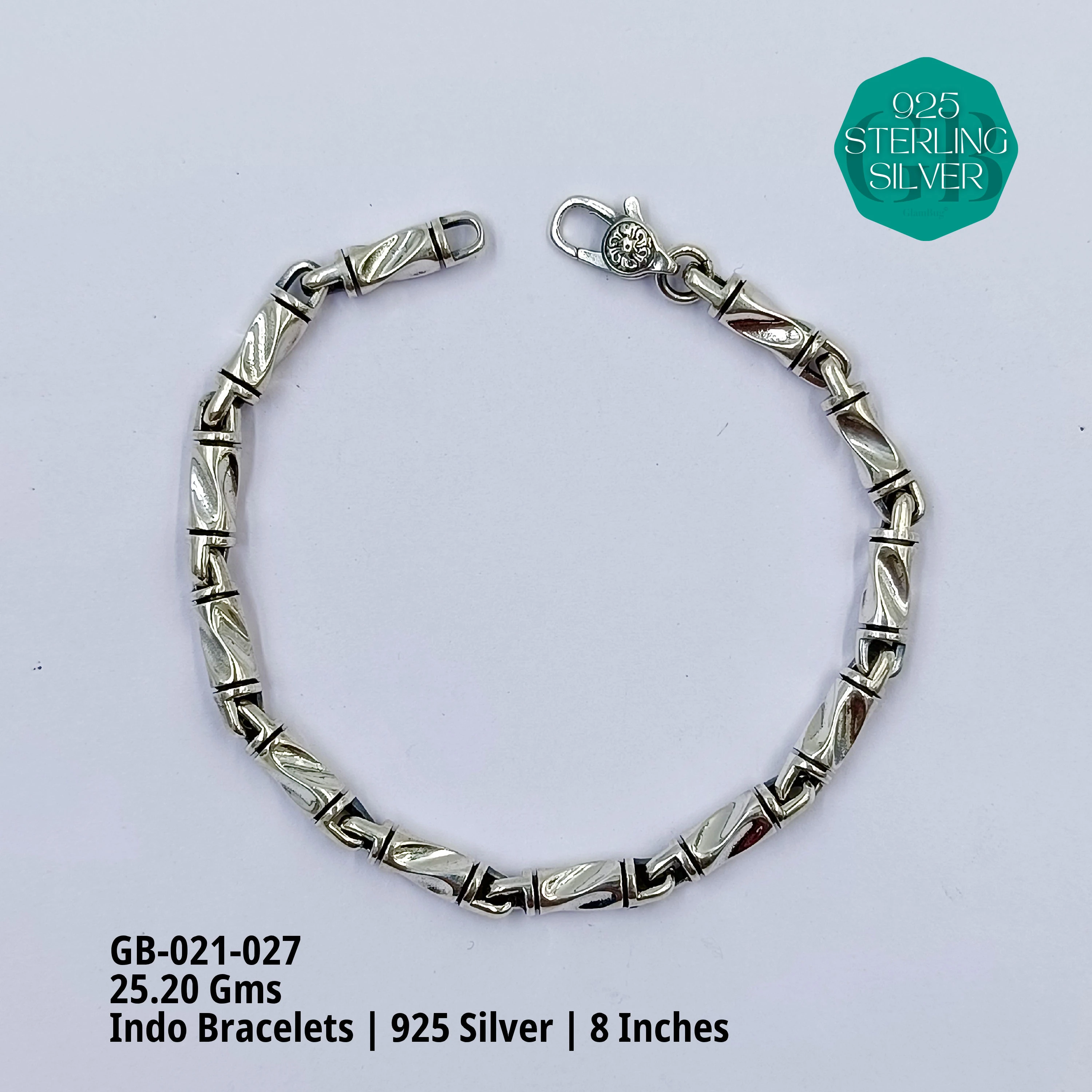 INDO BRACELETS - Premium 925 Silver Jewellery - SKU: GB-021-027 - Hyderabad Silver Importers