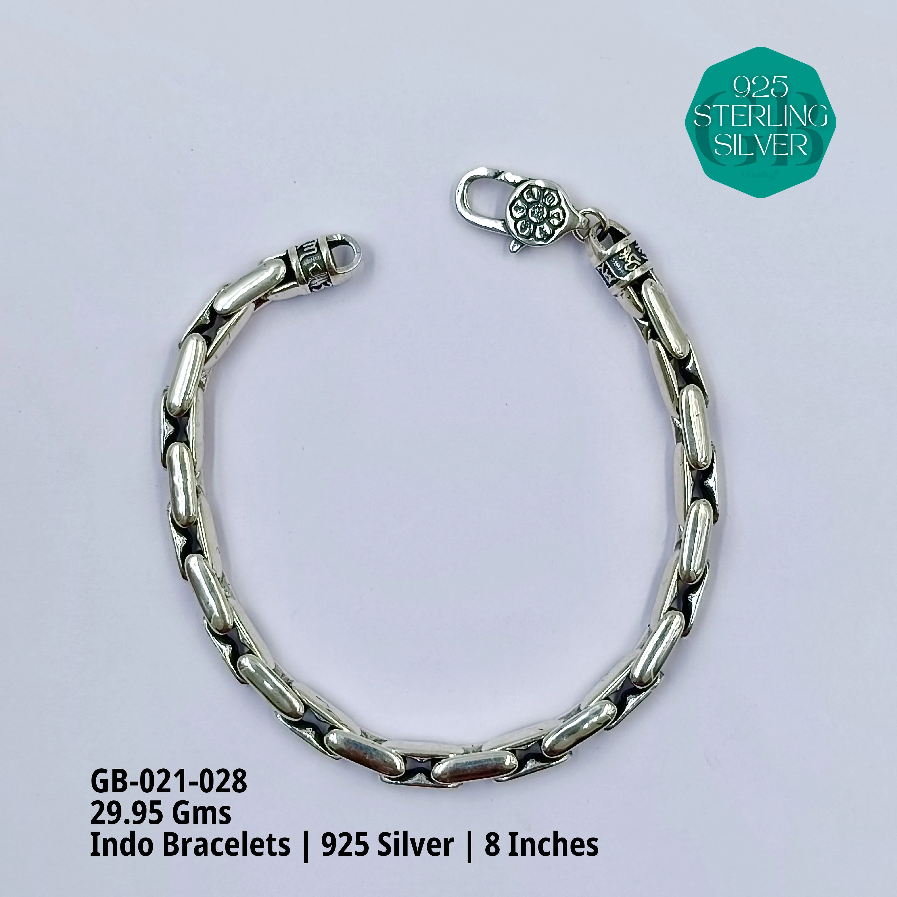 INDO BRACELETS - Premium 925 Silver Jewellery - SKU: GB-021-028 - Hyderabad Silver Importers
