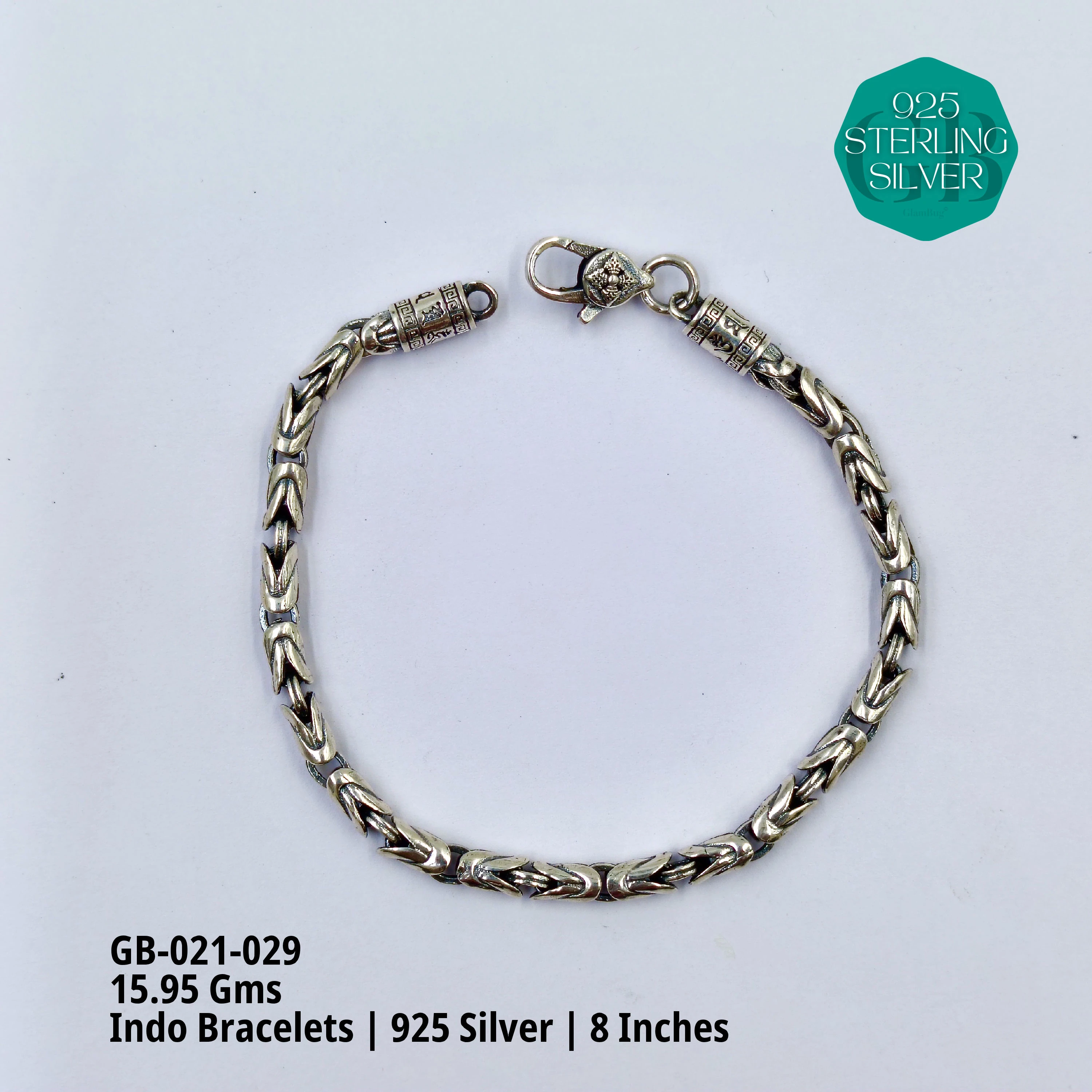 INDO BRACELETS - Premium 925 Silver Jewellery - SKU: GB-021-029 - Hyderabad Silver Importers